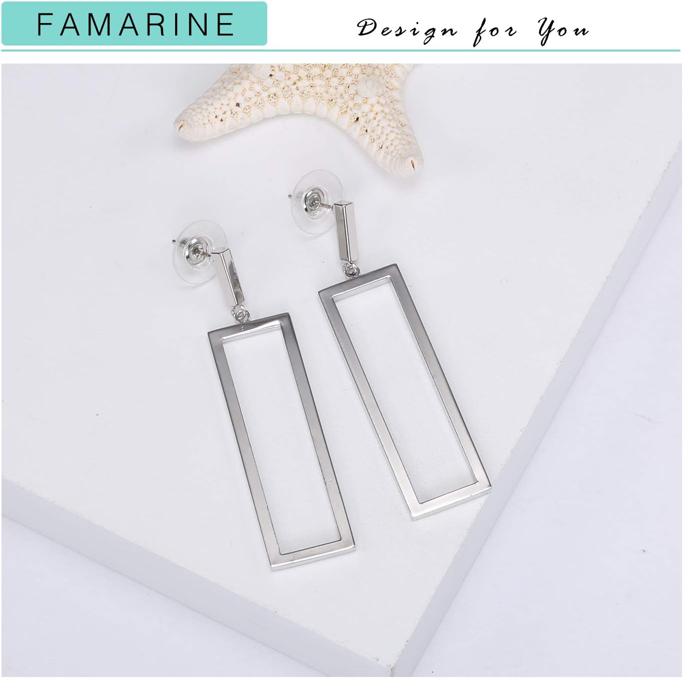 FAMARINE Gold Silver Black Rectangle Geometric Drop Dangle Earrings for Women Fashion Prom Jewelry