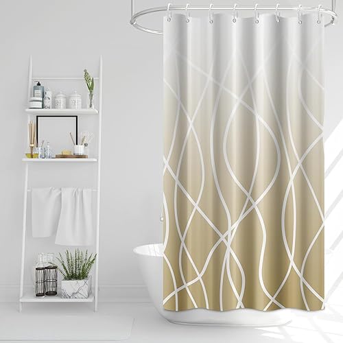 Miniatura 232 de Cortina de ducha pequeña a rayas gris claro degradado para baño, 36 x 72 pulgadas, juego de cortina de ducha geométrica para cabina de RV con Gris