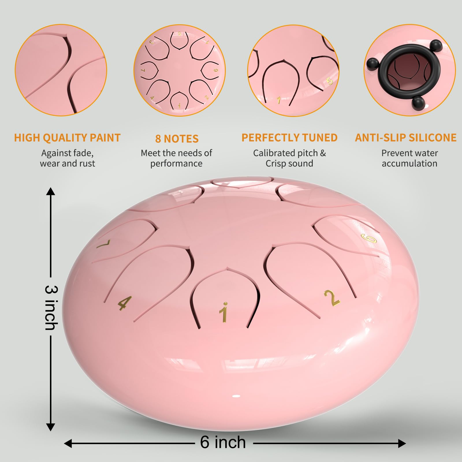 Rain Drum for Outside Garden, 6 Inches 8 Notes Steel Tongue Drums, Waterproof Meditation Echo Rain Chime, Musical Instruments for Adult Gift with Bag, Music Book, Mallets (Pink) 2