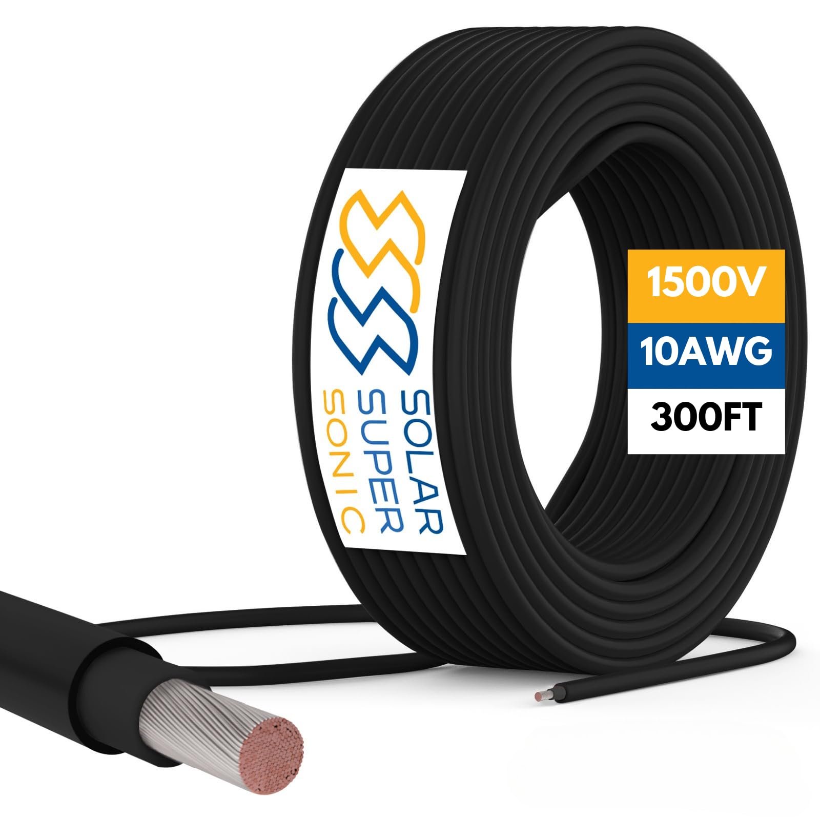 1500V High-Voltage PV Wire - 300FT, 10AWG - Outdoor Waterproof UV Resistant - Tinned Copper Cable for Solar Panel Extension & Solar Wire Systems - 8AWG / 10AWG / 12AWG - Black and Red (Black, 10 AWG)