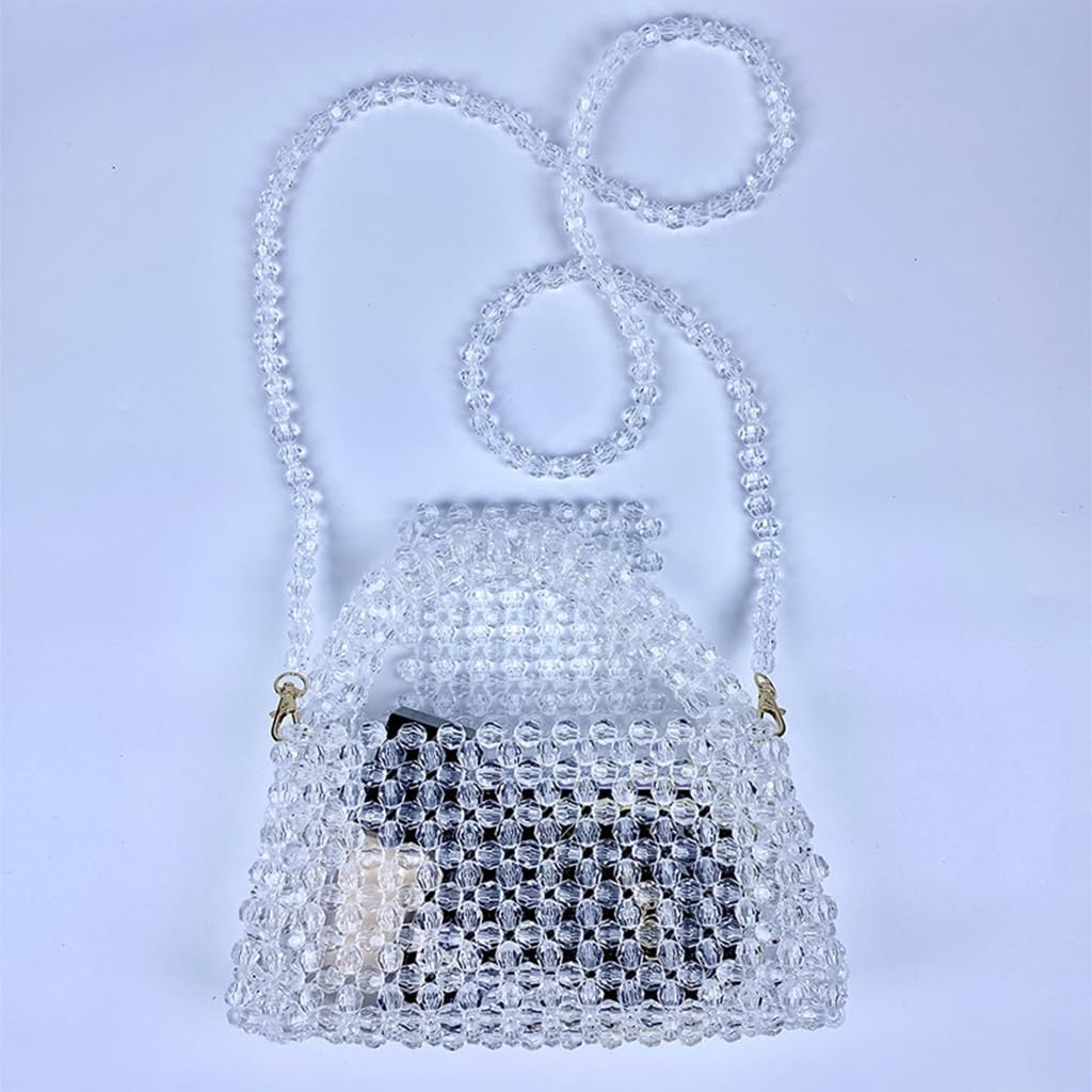 DJBM Women Acrylic Transparent Fancy Luxury Beaded Purse Handmade Crossbody Pearl Bag for Wedding Dating