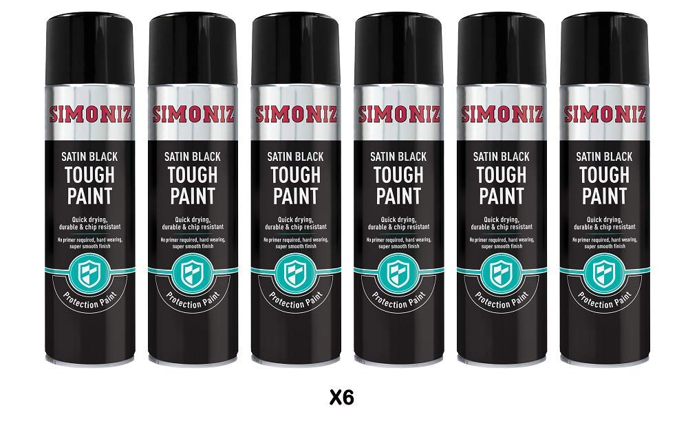 Simoniz Tough Satin Black Spray Paint - 6x 500ml