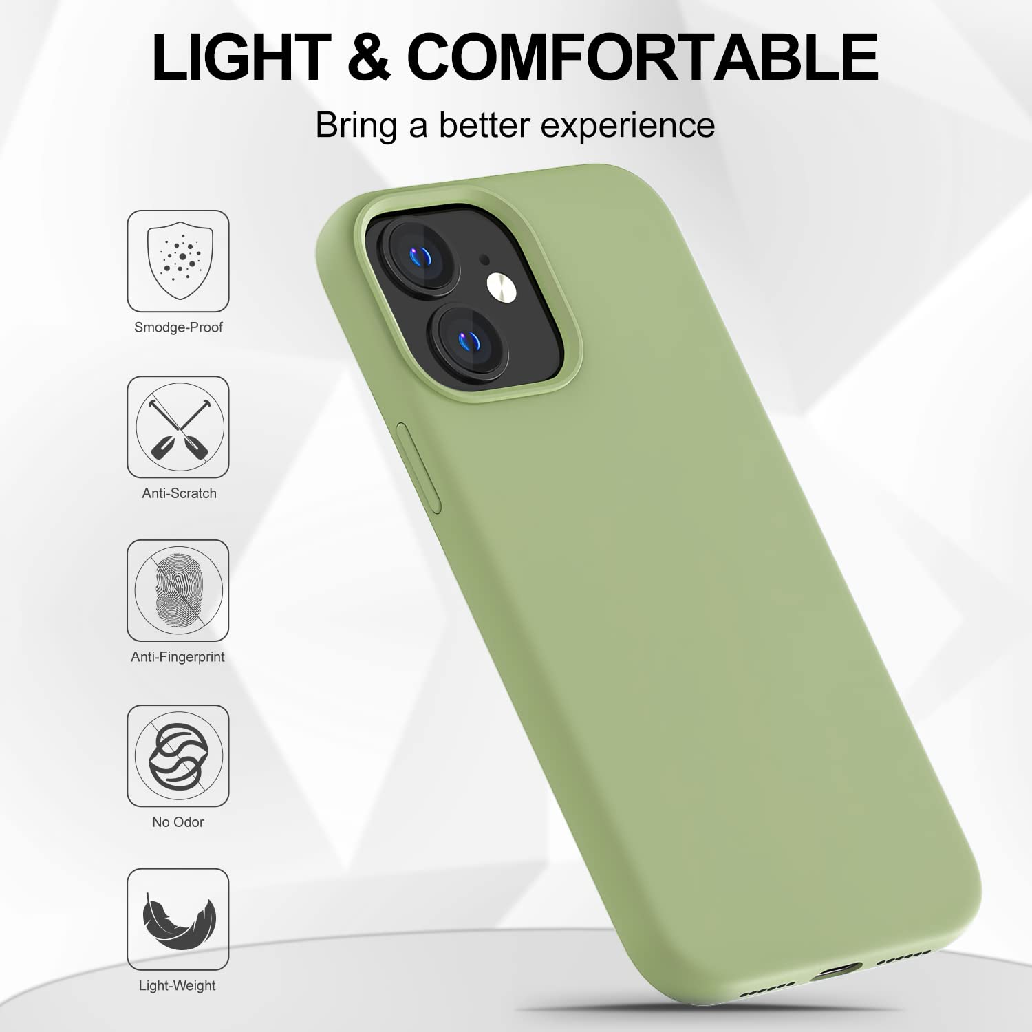 OitiYaa Custodia in silicone compatibile con iPhone 11 da 6,1 pollici, morbida ultra sottile protettiva antiurto in silicone liquido con fodera in microfibra antigraffio, verde matcha