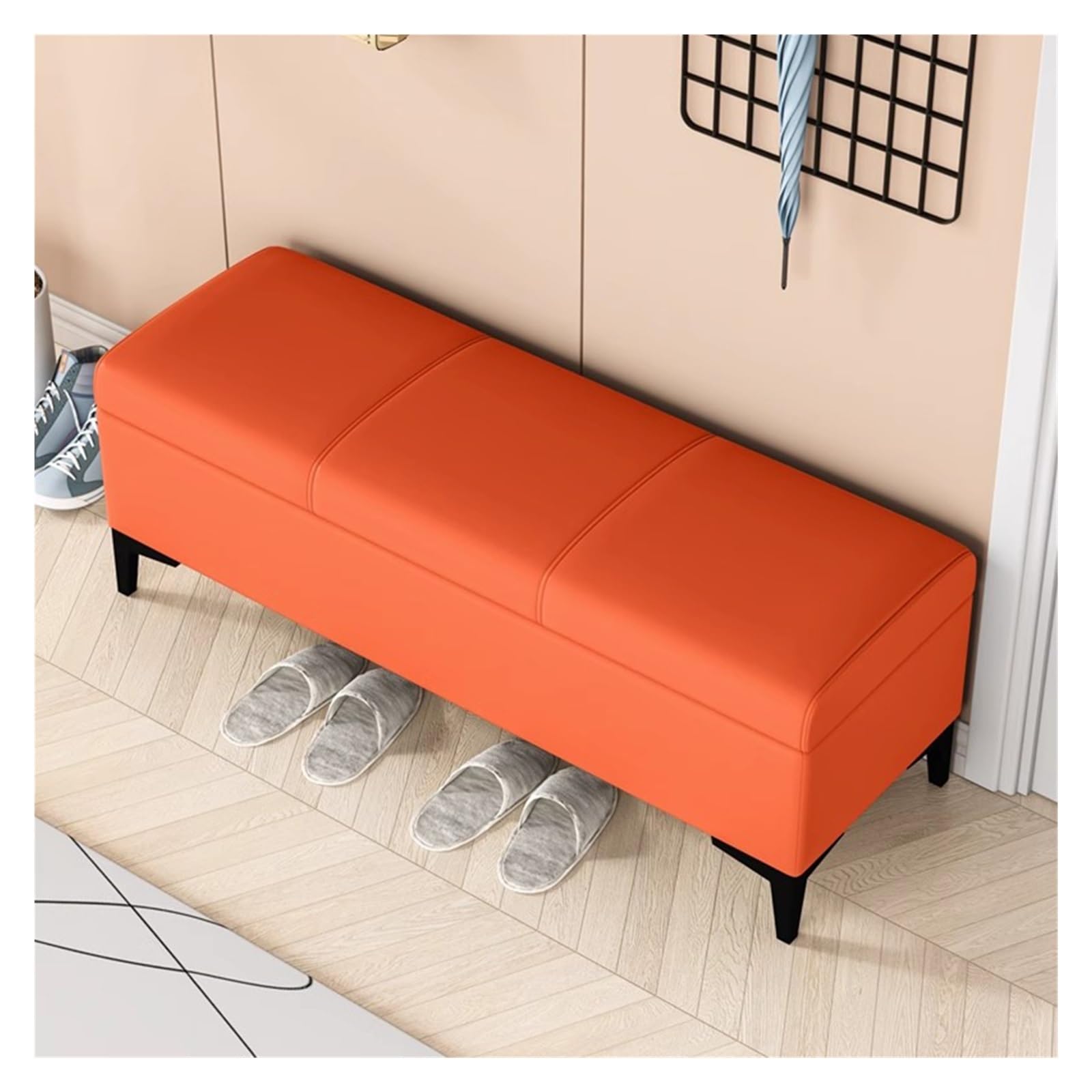 WDSOPK Storage Bench End of Bed Ottoman Upholstered Foot Rest Rectangular Couch Ottoman Storage Chest Footstool for Living Room,Bedroom,Entryway（Orange-60CM）