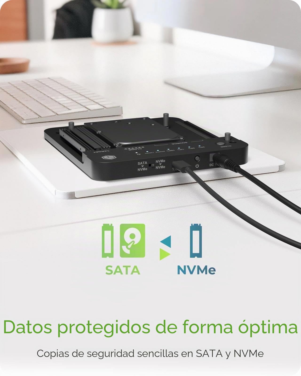 ICY BOX SSD M.2 NVMe Carcasa, USB 3.1 (Gen2, 10 Gbit/s) Sistema de refrigeración, USB-C, USB-A, PCIe M-Key, Aluminio, Gris Antracita