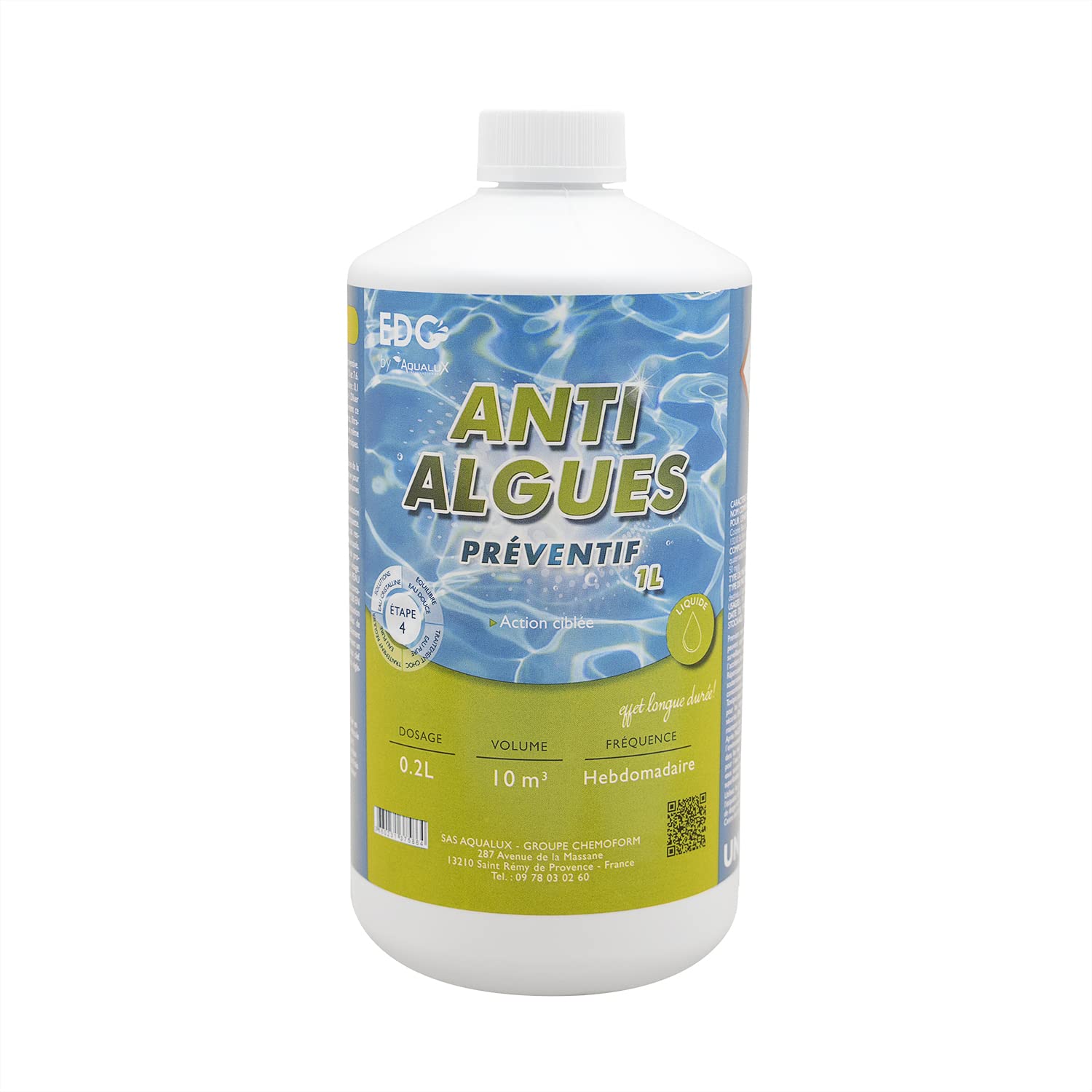 EDG by AQUALUX Anti-ALGUES PRÉVENTIF Liquide - 1L | Anti Algues Préventif + 10 Tests HPS OFFERTS 6 en 1