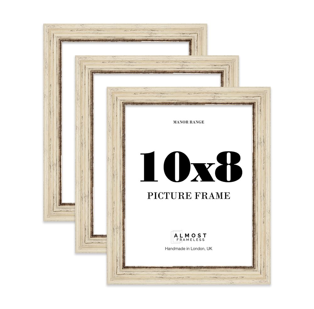 10x8 Picture Frame, Display 10x8 Pictures (20.3 x 25.4cm) - Distressed Cream Refined 42mm Edge Antique-Inspired Home Accessories - 3 Pack
