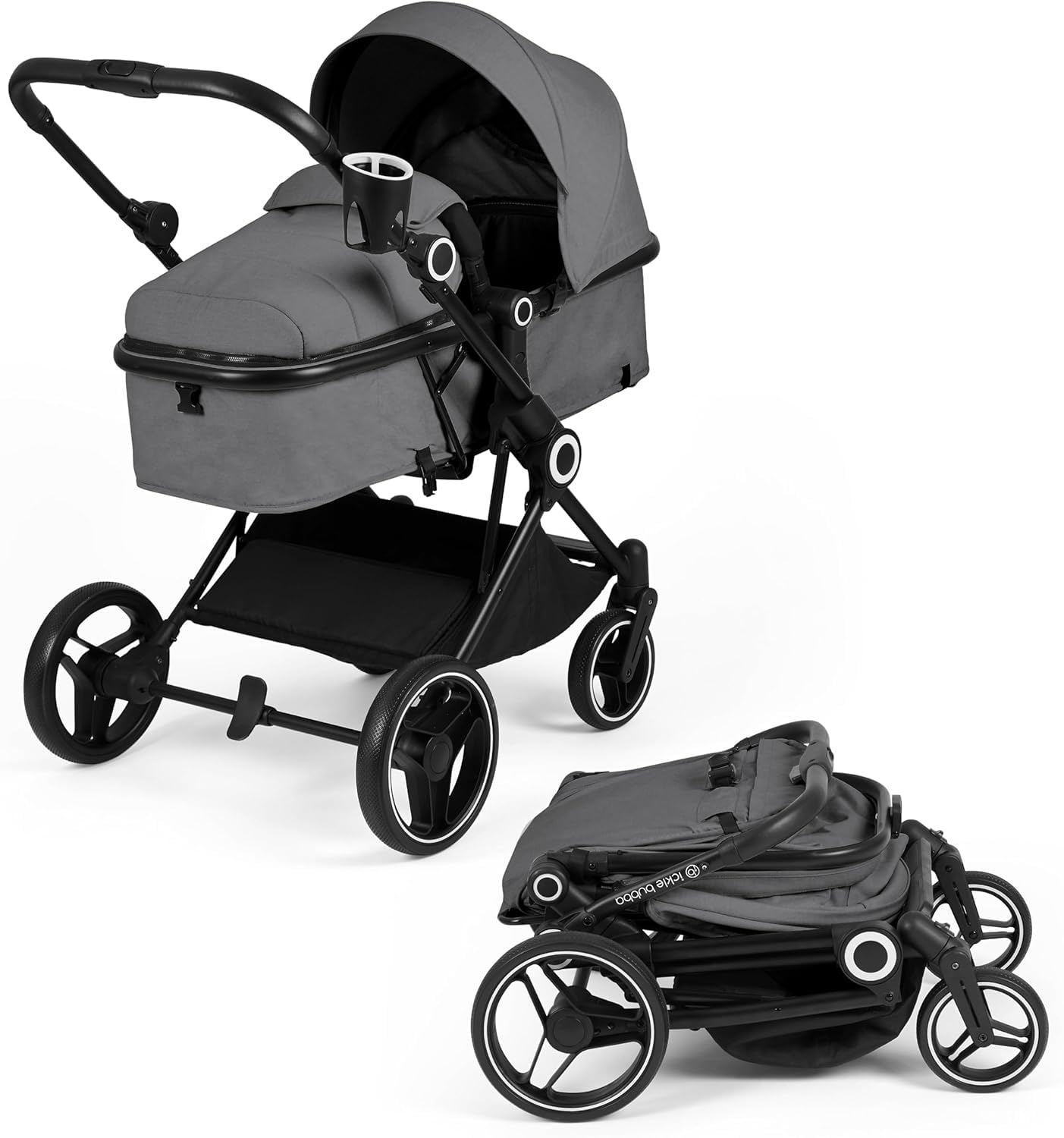 Ickle Bubba Atom 3w1 z fotelikiem Cirrus i bazą ISOFIX – kompaktowy, lekki wózek od urodzenia do 22 kg, idealny system podróżny i-Size (Grafitowy Szary)