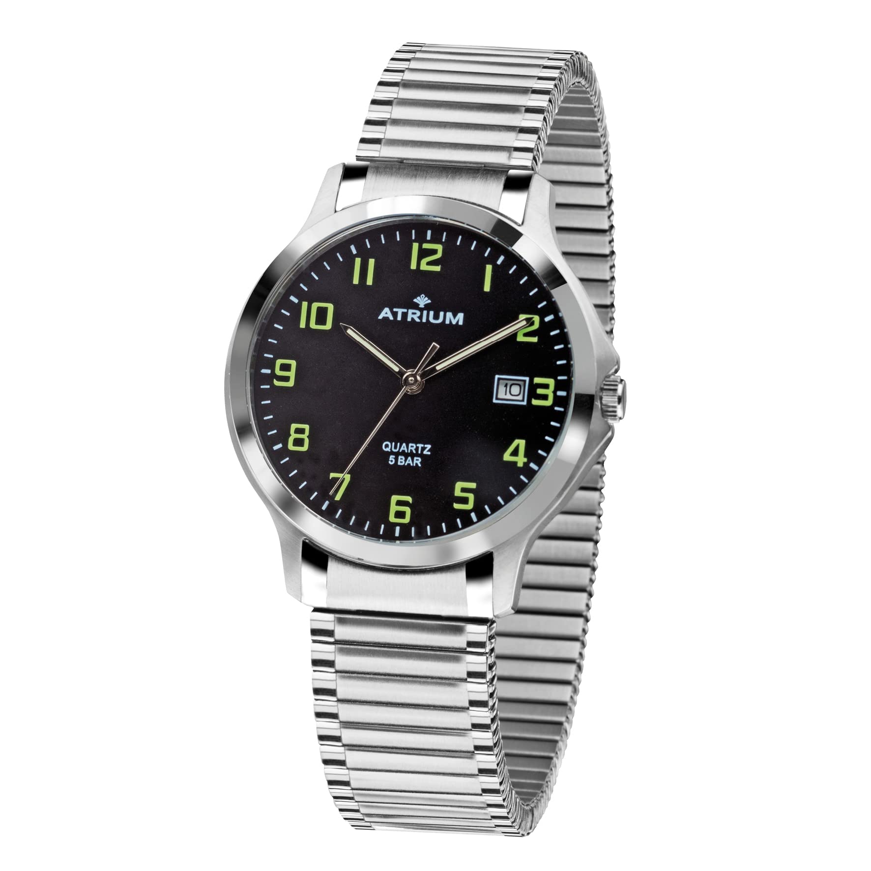 Atrium Herren Armbanduhr Edelstahl Analog Quarz mit Datum Anzeige und Edelstahl Zugband Flexband Silberfarben A12-51