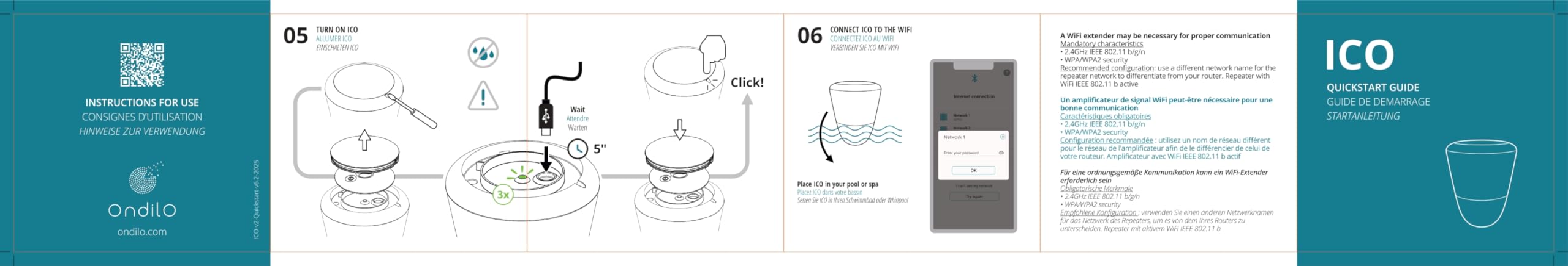 Ondilo ICO Spa V2 Essential+ Chlore Brome – Analyseur d’Eau connecté Spa | Mesures 1 fois/heure pH, ORP, température de l’eau – Kit de calibration inclus - Recommandations personnalisées