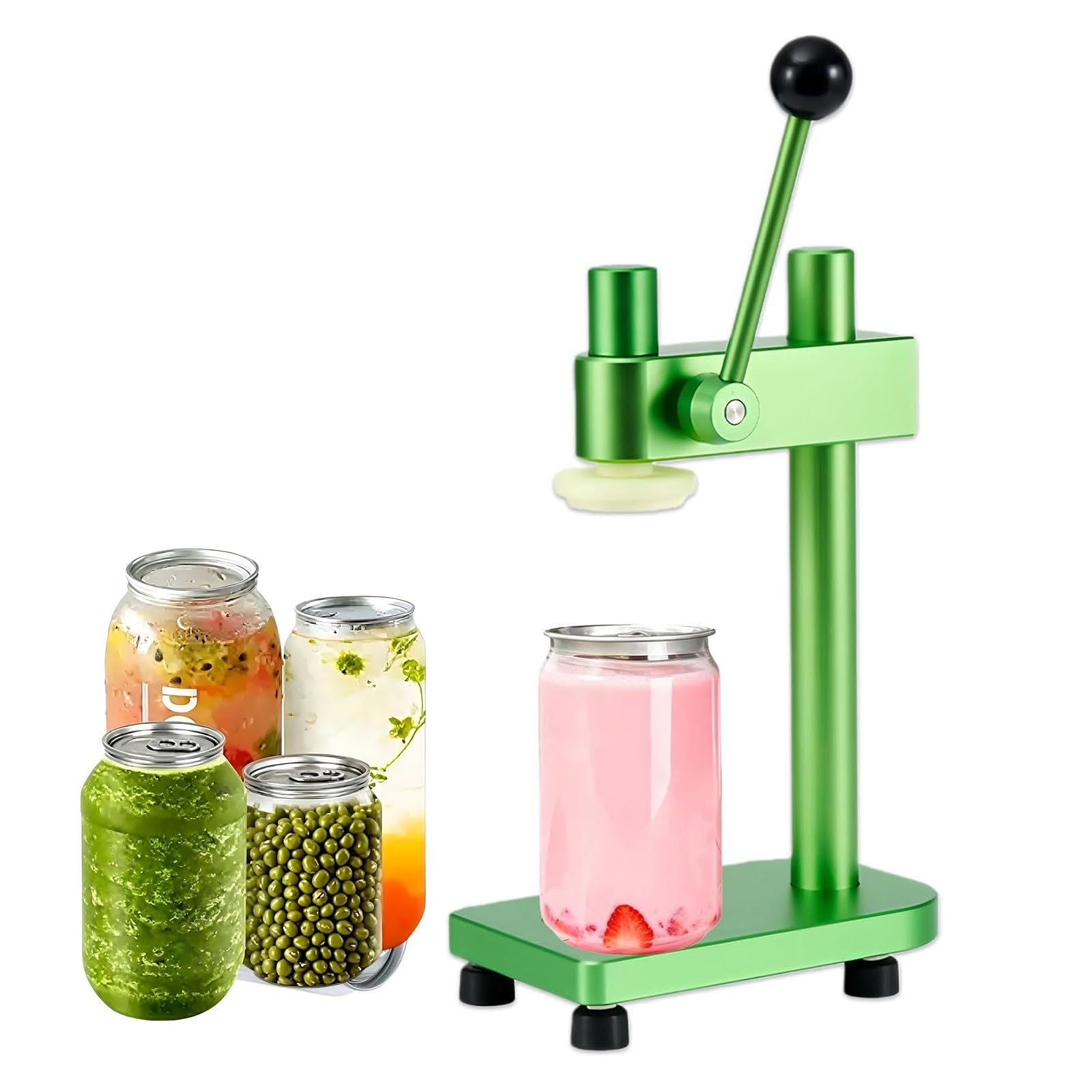 YXZYFPP Aviation Aluminum Manual Can Sealer Machine, Adjustable Height for 250ml-700ml PET Bottles, Professional 51mm Tin Seamer with100x 500ml PET Jars (Forest Green)
