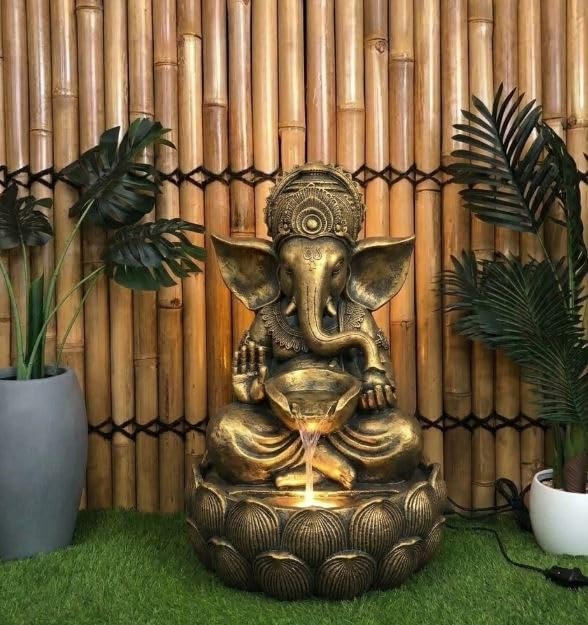Image of Swarnhouse Lord Ganesha Decorative Water Fountain, 3 Feet Tall, Lotus Base, Indoor Outdoor Garden Decor (Article 6)