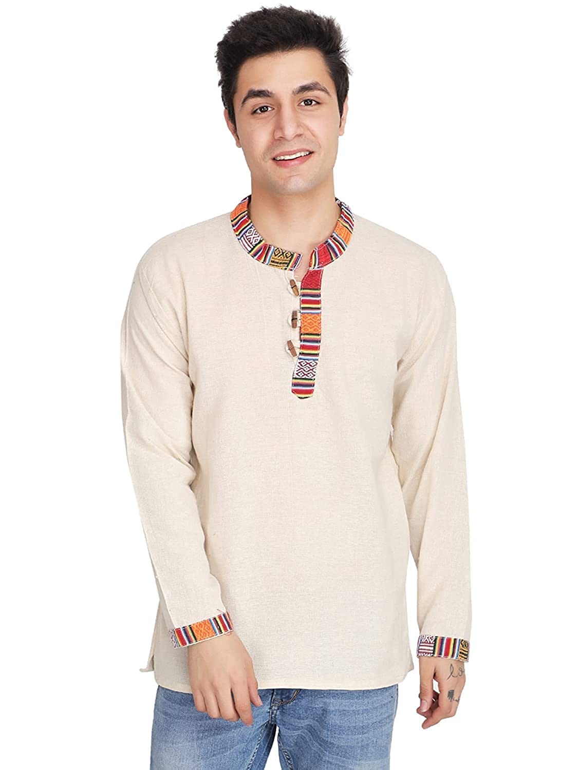 ukal Indian Mens Summer Fashion Cotton Khadi Ethnic Shirt-Short Kurta-picture-33