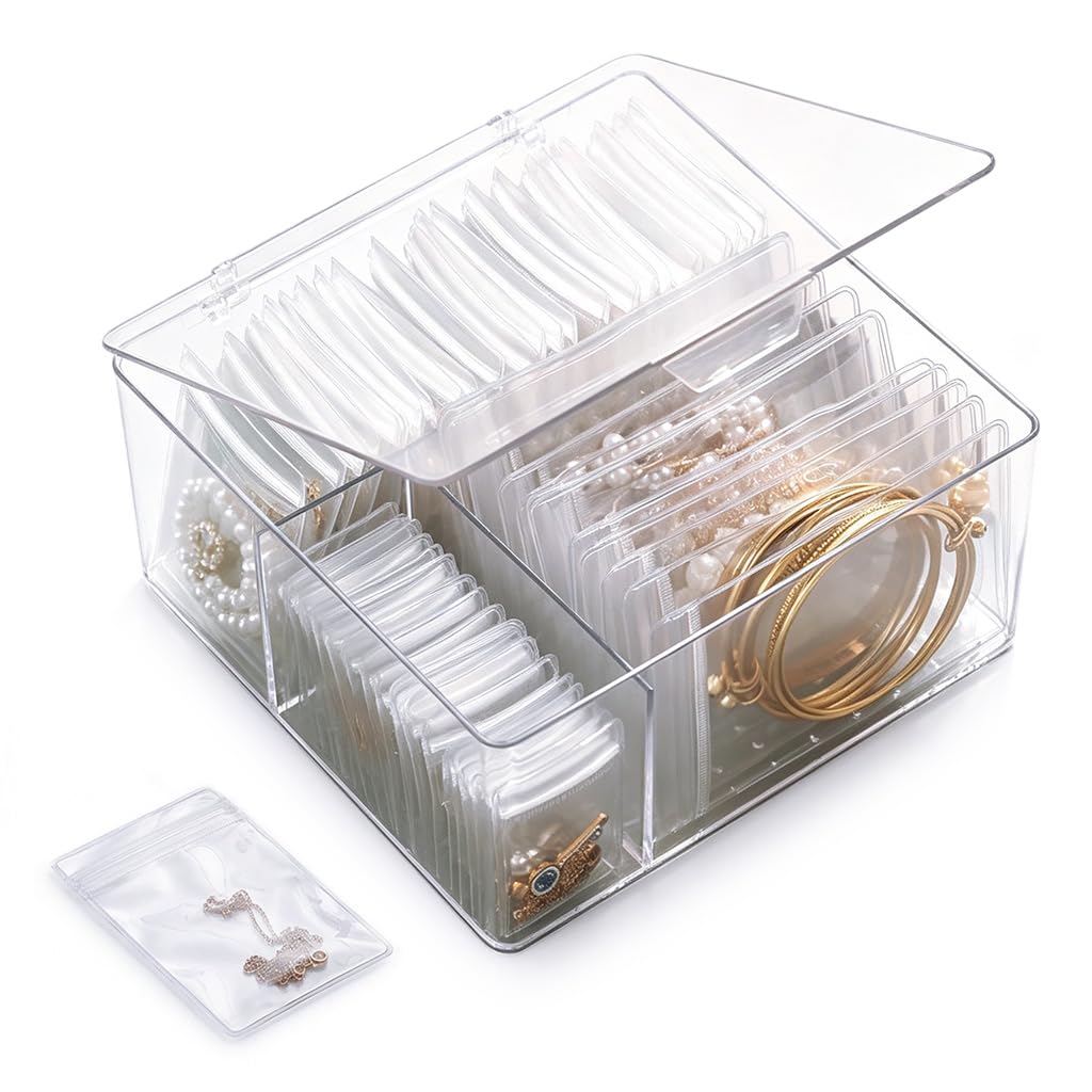 HASTHIP® 4 In 1 Acrylic Jewelry Organizers and Storage with 60 Portable Anti Tarnish Clear Jewelry Box Organizer-image-42