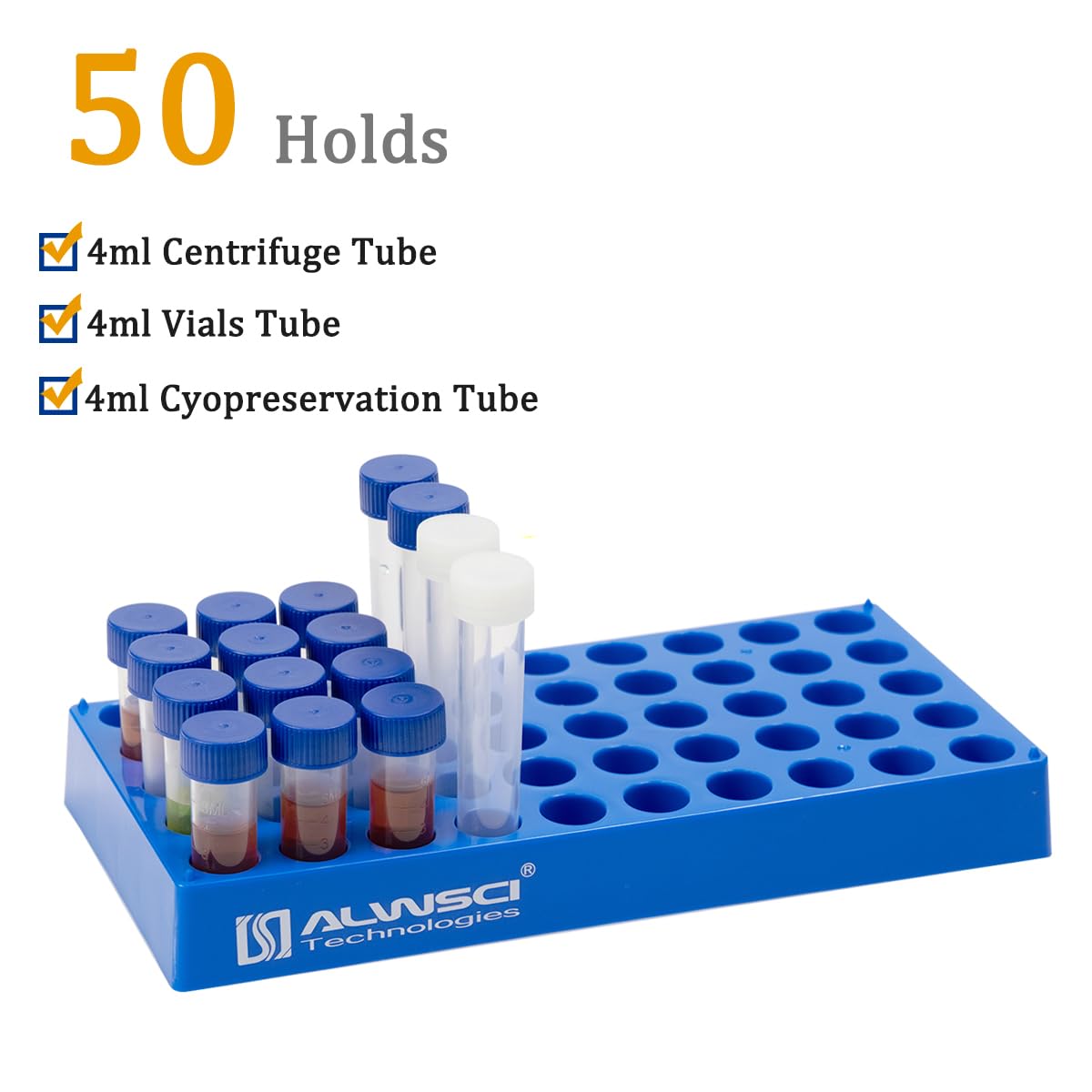 ALWSCI Gradilla para Frascos de Laboratorio HPLC 4ml 50 Compartimientos Apilable
