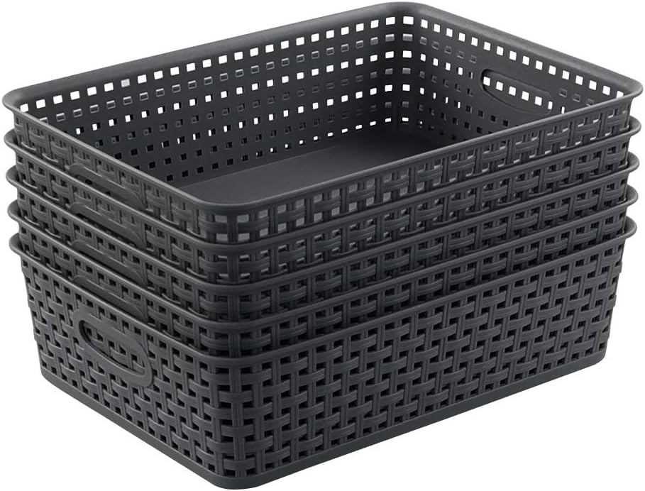 Gloreen Grey Plastic Storage Basket, A4 File Document Letter Tray Organizer Baskets