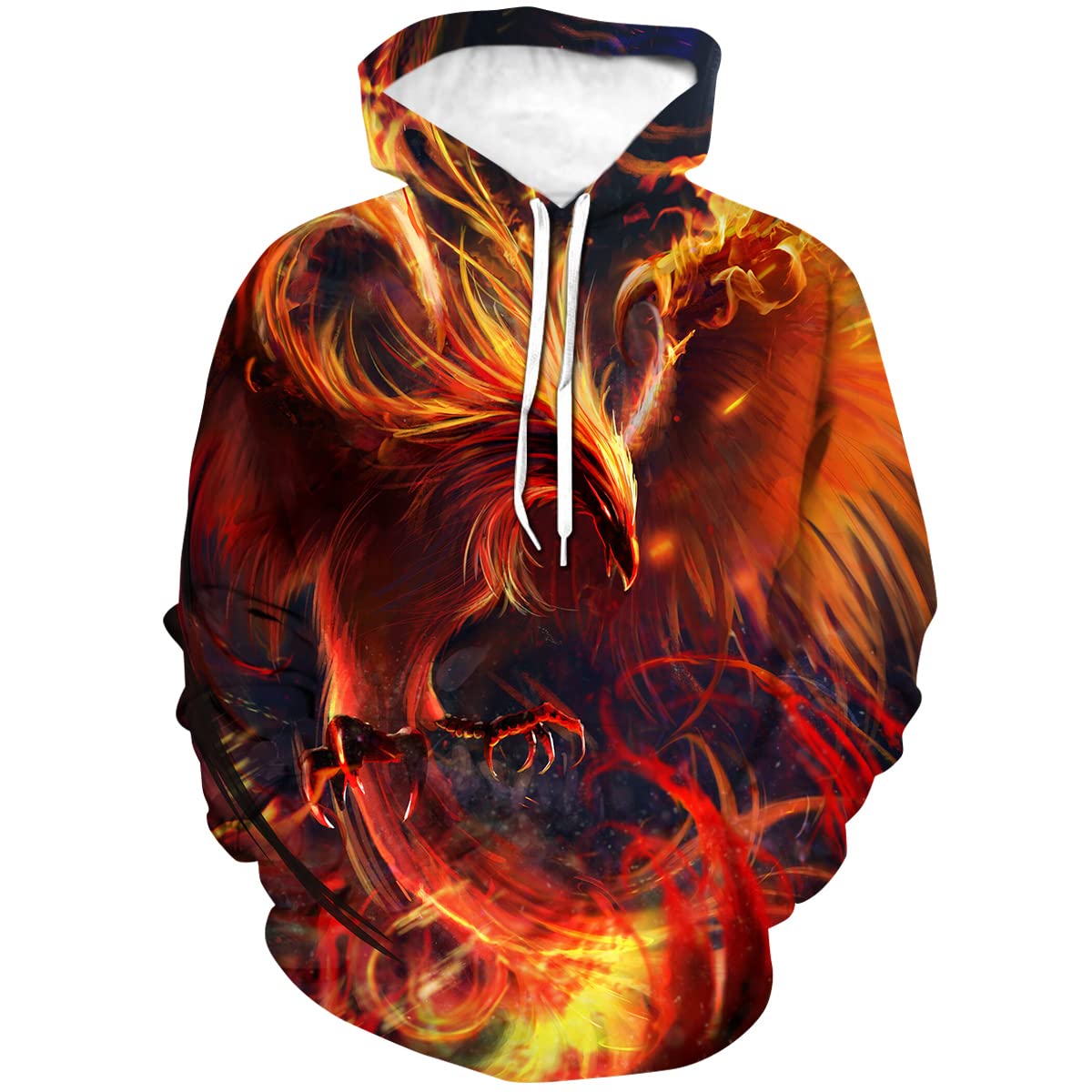 Psychedelic Fire Phoenix Hoodie Art Print Colorful Pattern Sweatshirt Pullover Sweater,Multicolor3,XL