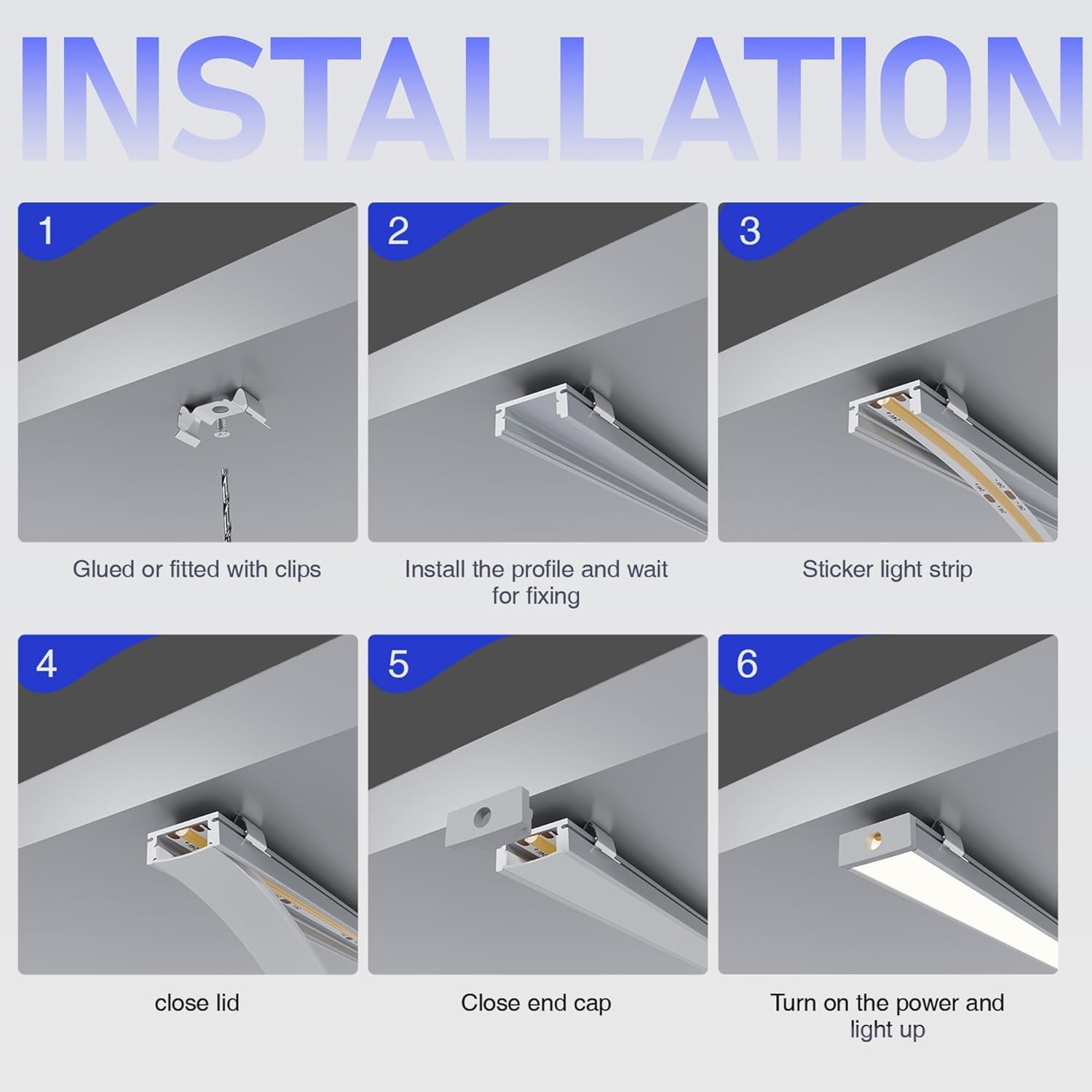 LED Profil 12 x 2m U-Form Aluprofil mit weißer Abdeckung,Endkappen & Montageclips Alu Leiste für Lichtstreifen bis 12mm Led Profile Schiene Kanäle Leiste Diffusor