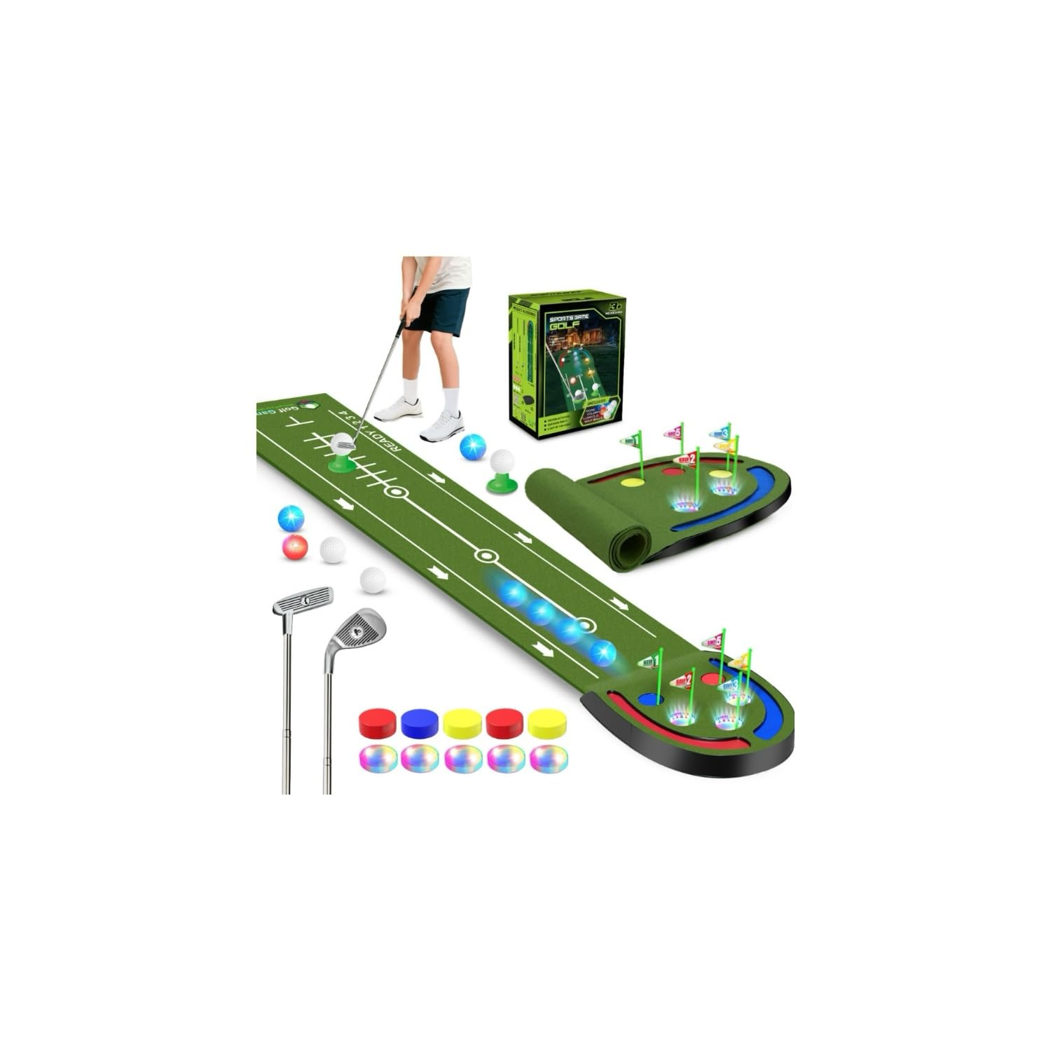 TERRAMUS Kids Putting Mat LED Holes