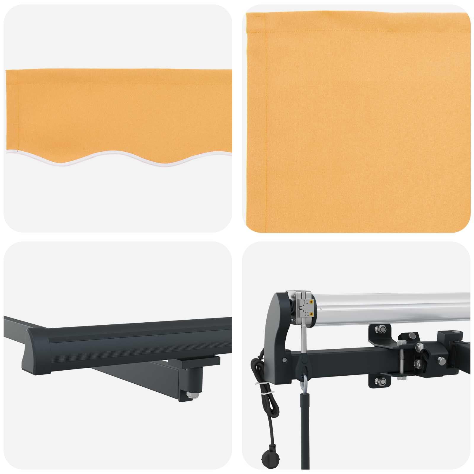Toldo extensible arena 350 x 250 cm, poliéster, protección solar para balcón, terraza, jardín, resistente a la intemperie, protección UV, con mando a distancia, LED, sensor de luz de viento