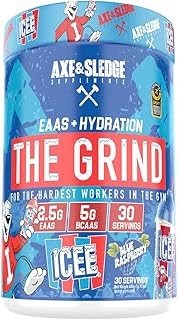 Axe & Sledge The Grind - EAAS, BCAAS, & Hydration Formula, 7.5 Grams Amino Acids Per Serving, With L-Glutamine, Raw Coconut Water Concentrate, & Electrolytes, 30 Servings Per Container (ICEE Blue Raspberry)