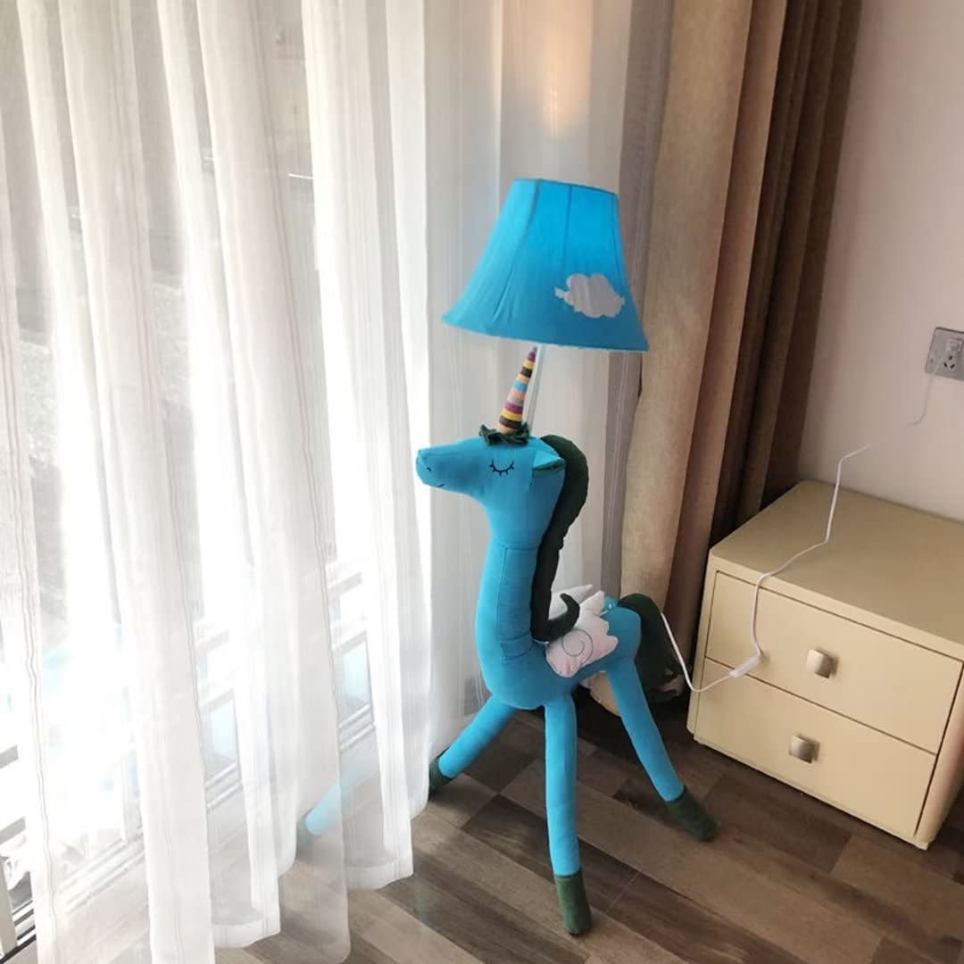 Lampada da terra unicorni cartone animato,modello animale carino luce in piedi con paralume in tela,camera dei bambini camera da letto panno luci notturne illuminazione decorativa,portalampada E27