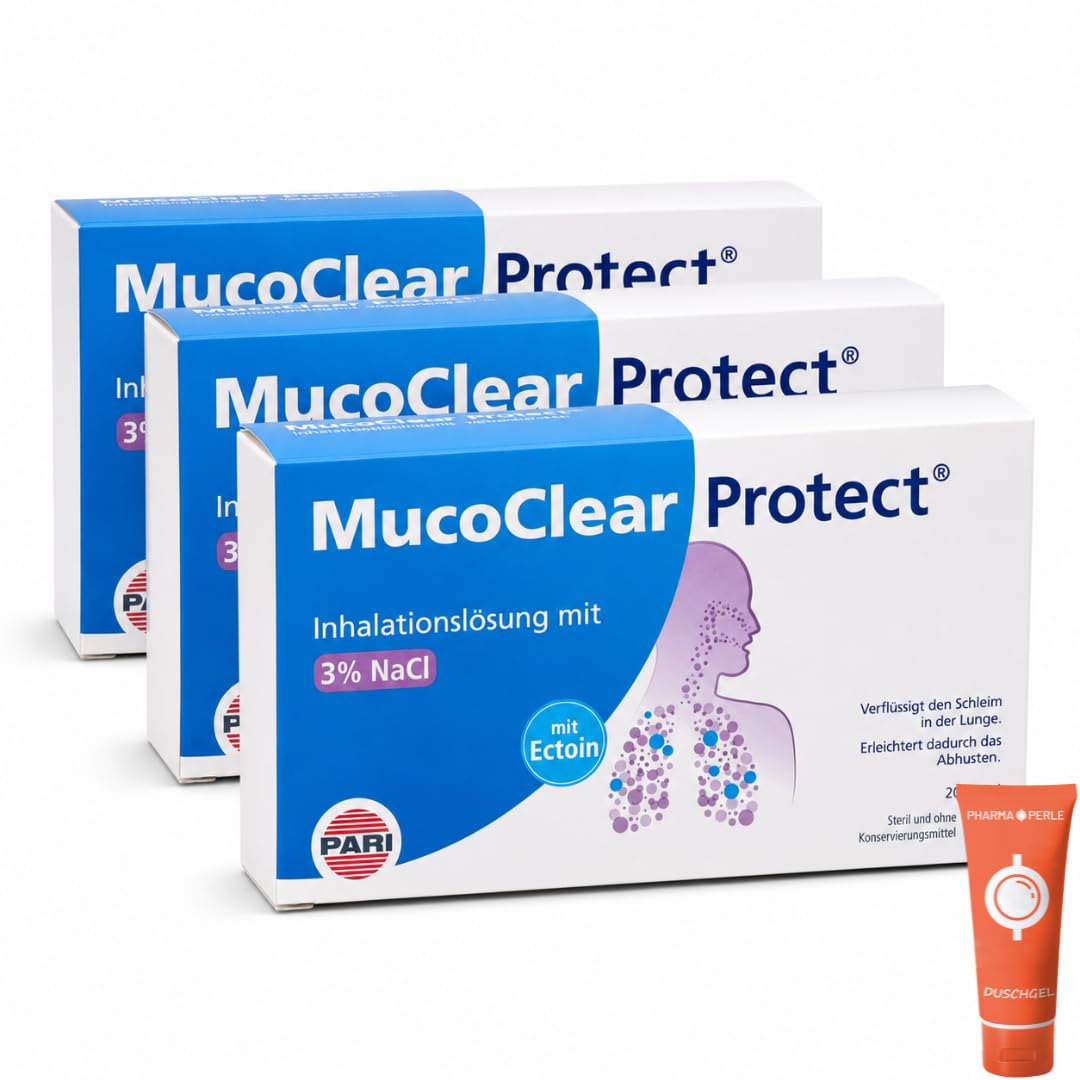 MucoClear Protect Inhalationslösung 20x 5 ml (1x) mit Pharma Perle Duschgel | Inhalationslösung mit Ectoin und 3 % NaCl, sterile Einzeldosen