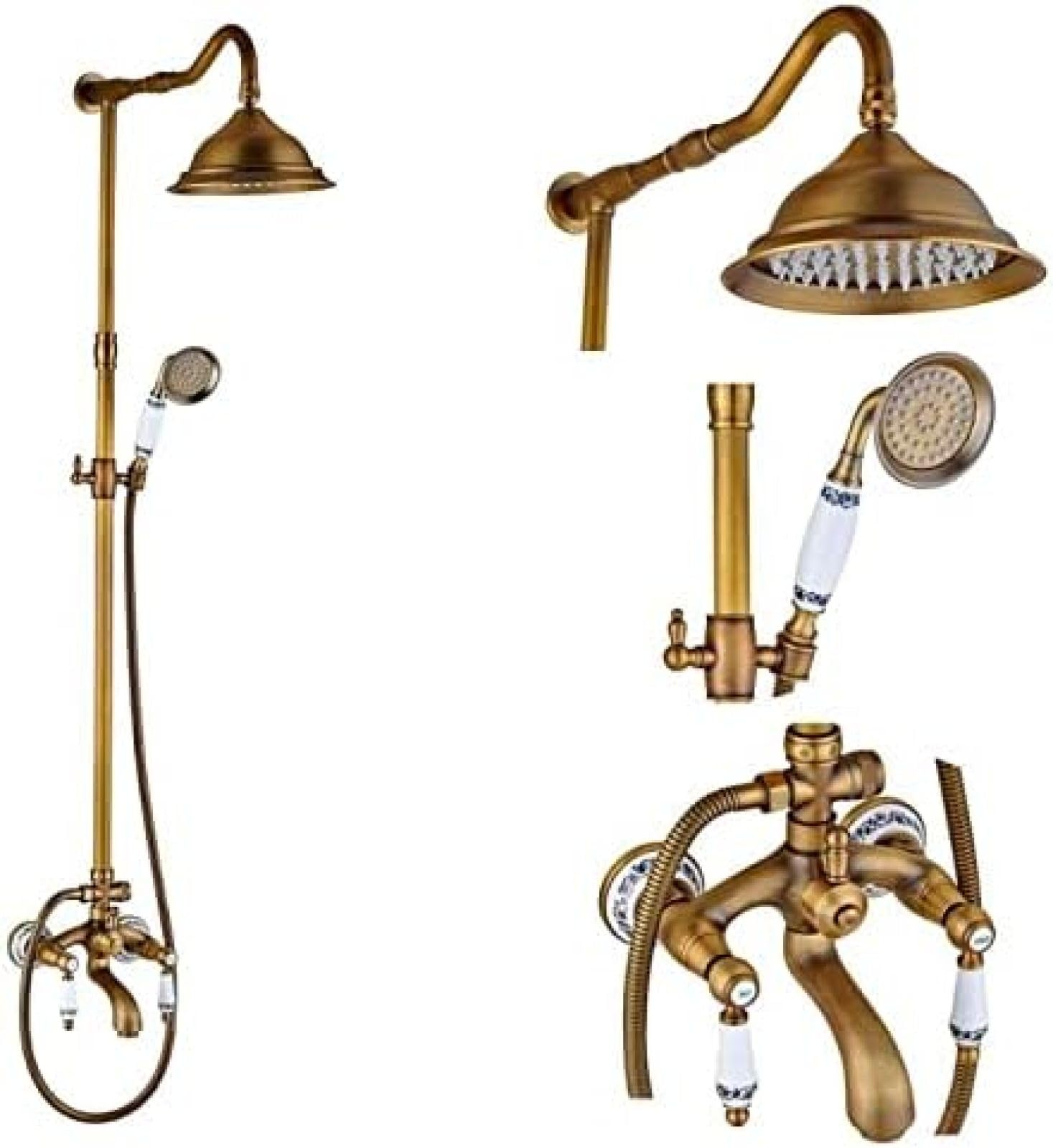 GLJTUO Shower system, Bathroom 8 Inch Rainfall Shower Head Shower Complete Faucet Antique Brass Bath And Shower Faucet Set With Handheld Shower,Antique Brass A,Golden,Antique Brass B