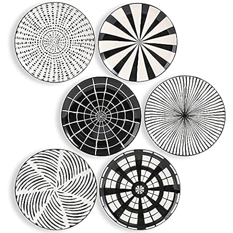 Black Plate Set 8 Inch - Salad Plates | Dessert Appetizer Plates - Porcelain Lunch Plates - Set of 6 - Dishwasher and Microwave Safe Cover