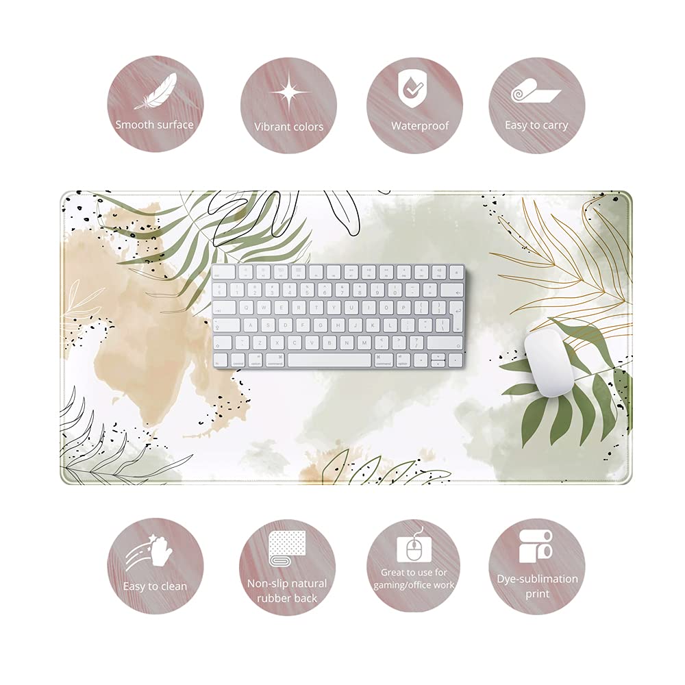 YKJWW Kawaii podkładka pod mysz matcha zielona roślina abstrakcyjne akcesoria podkładka na biurko dla graczy dziewczyna akcesoria biurowe dla kobiet różowy organizer na biurko duże podkładki do gier