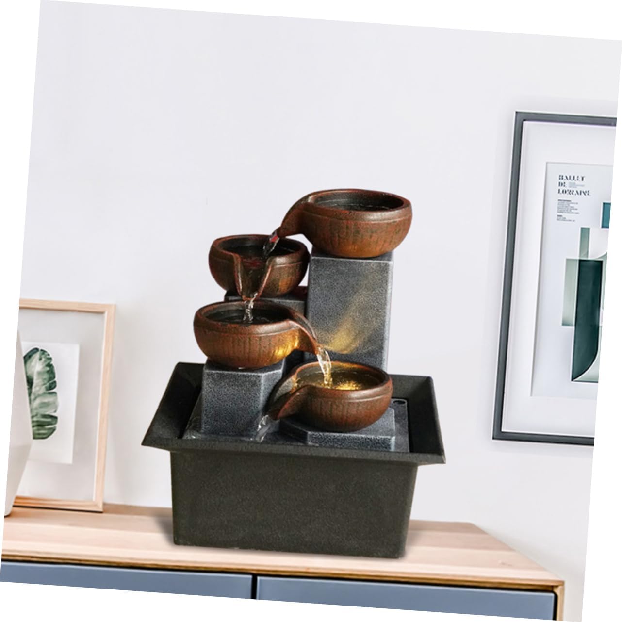 Delicate Desktop Fountain Adornment Flowing Water Landscape for Home Office Decoration Peaceful Meditation Water Feature Led Lights Compatible Elegant Tabletop Design