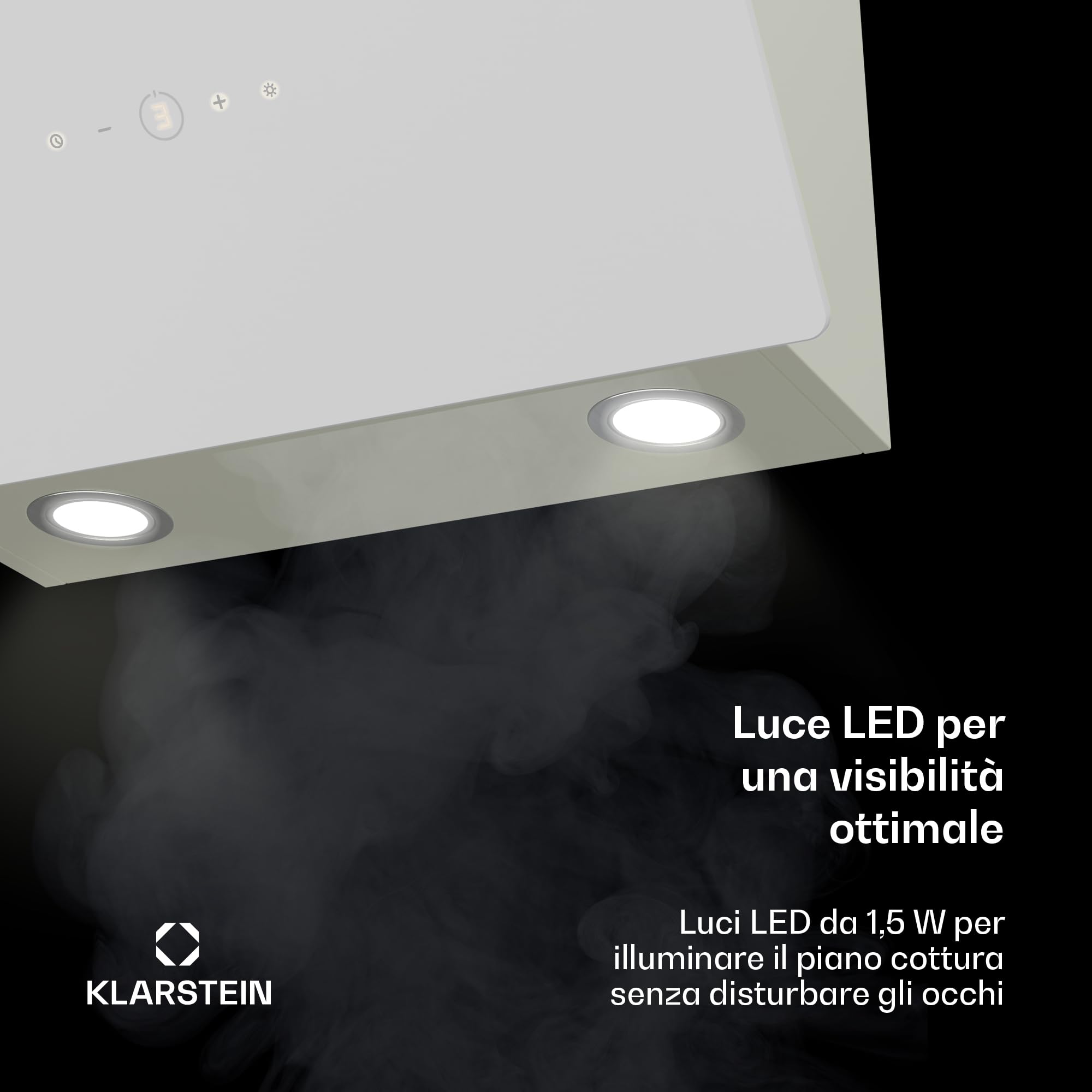 Klarstein MaxAir - Cappa da Cucina, 50cm, Touch Control, 183-336 m³/ora, Efficienza Energetica A++, LED, 3 Velocità, Silenziosa: 50 dB, Crema Vintage, Scarico & Ricircolo
