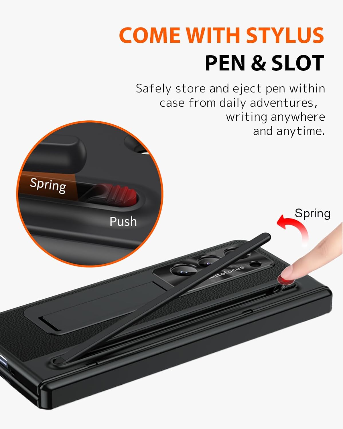 NINKI for Samsung Galaxy Z Fold 7 Case with S Pen & S Pen Holder, Kickstand & Front Screen Protector Hinge Electroplating Leather Phone Cover for Samsung Z Fold 7 Case with Stand and Stylus – Black