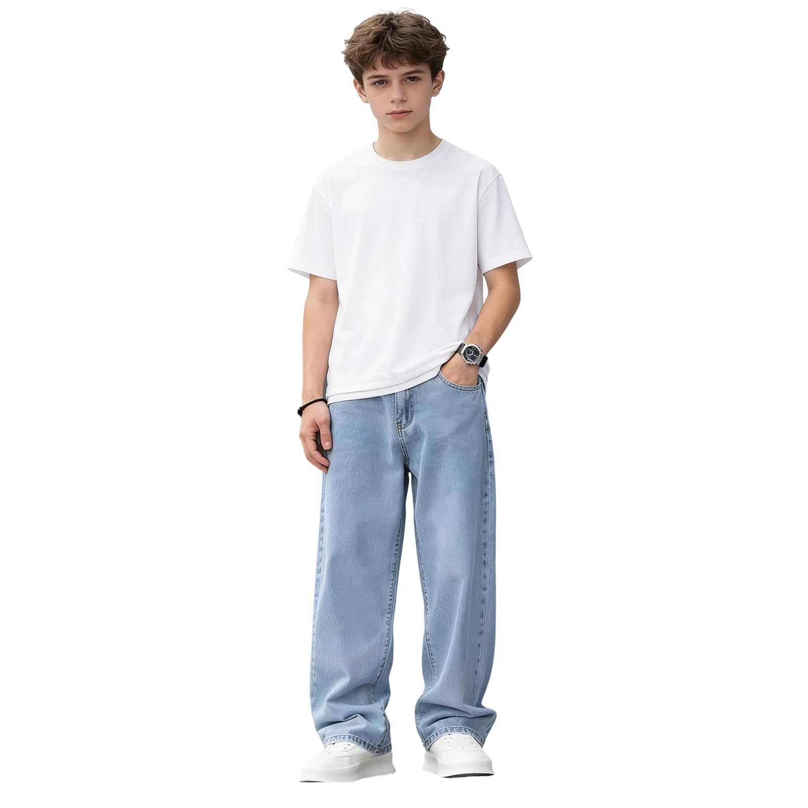 Pantaloni Estivi per Ragazzi - Jeans Classici in Denim Tinta Unita per Ragazzi Comodi Pantaloni Casual Elasticizzati con Ginocchia rinforzate Resistenti per Il Gioco Quotidiano e la Scuola