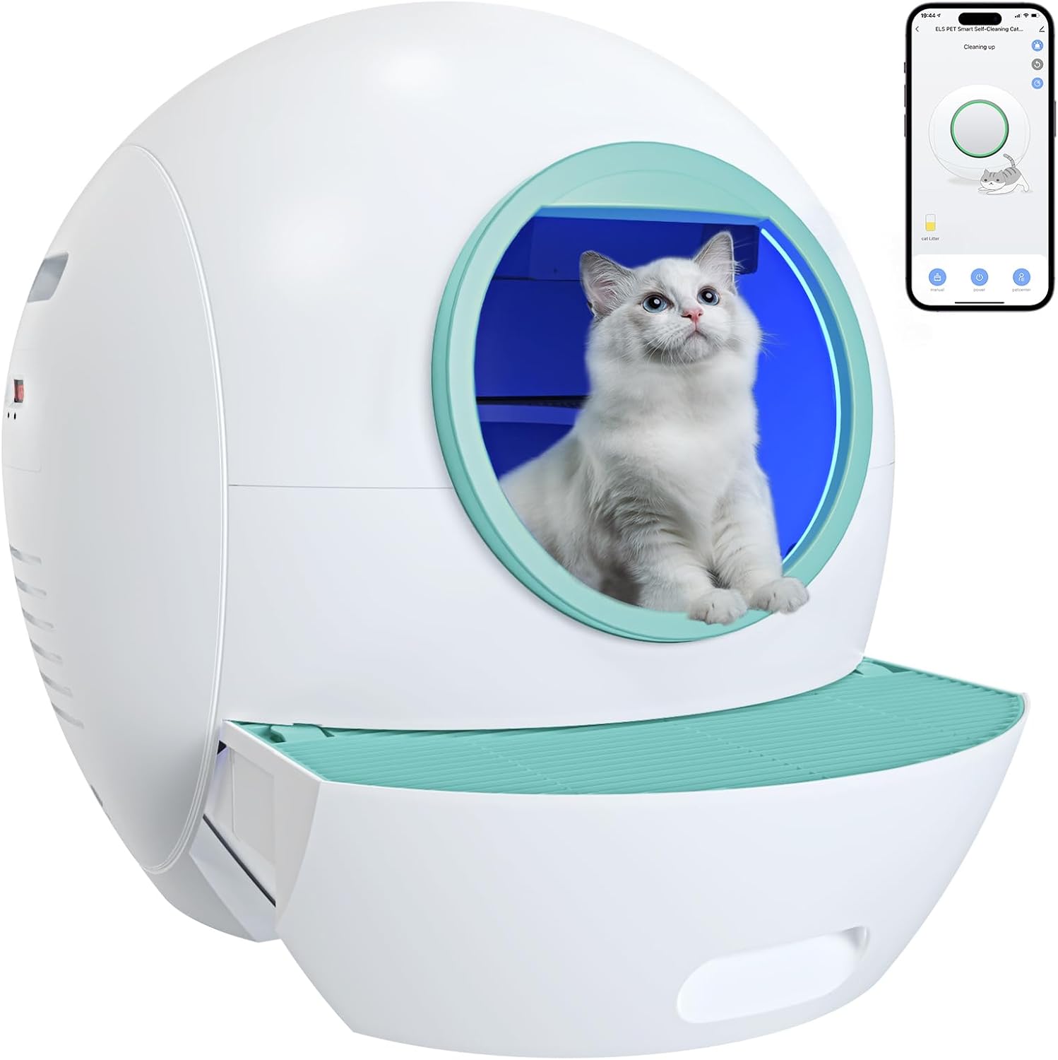 KungFuPet Self-Cleaning Cat Litter Box, Automatic Cat Litter Box for Multi Cats, Extra Large Smart Litter Box with Mat & Liner, APP Control/Safety Protection/Odor Removal [Upgrade Version]