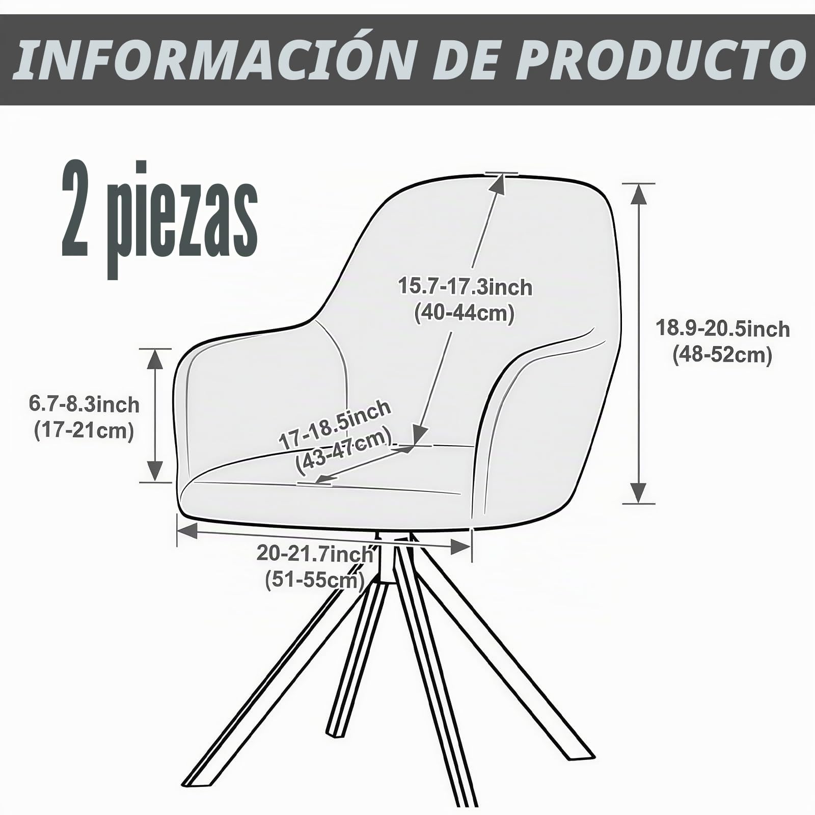 2 fundas elásticas para silla con respaldo curvado de alta calidad, elásticas, con reposabrazos, para el hogar y los hoteles (gris claro)