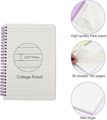 Miniatura 3 de Paquete de 5 cuadernos con espiral rayados para mujeres y hombres, 8.3 x 5.7 pulgadas, 80 hojas160 páginas, cuaderno de tapa dura de plástico A5