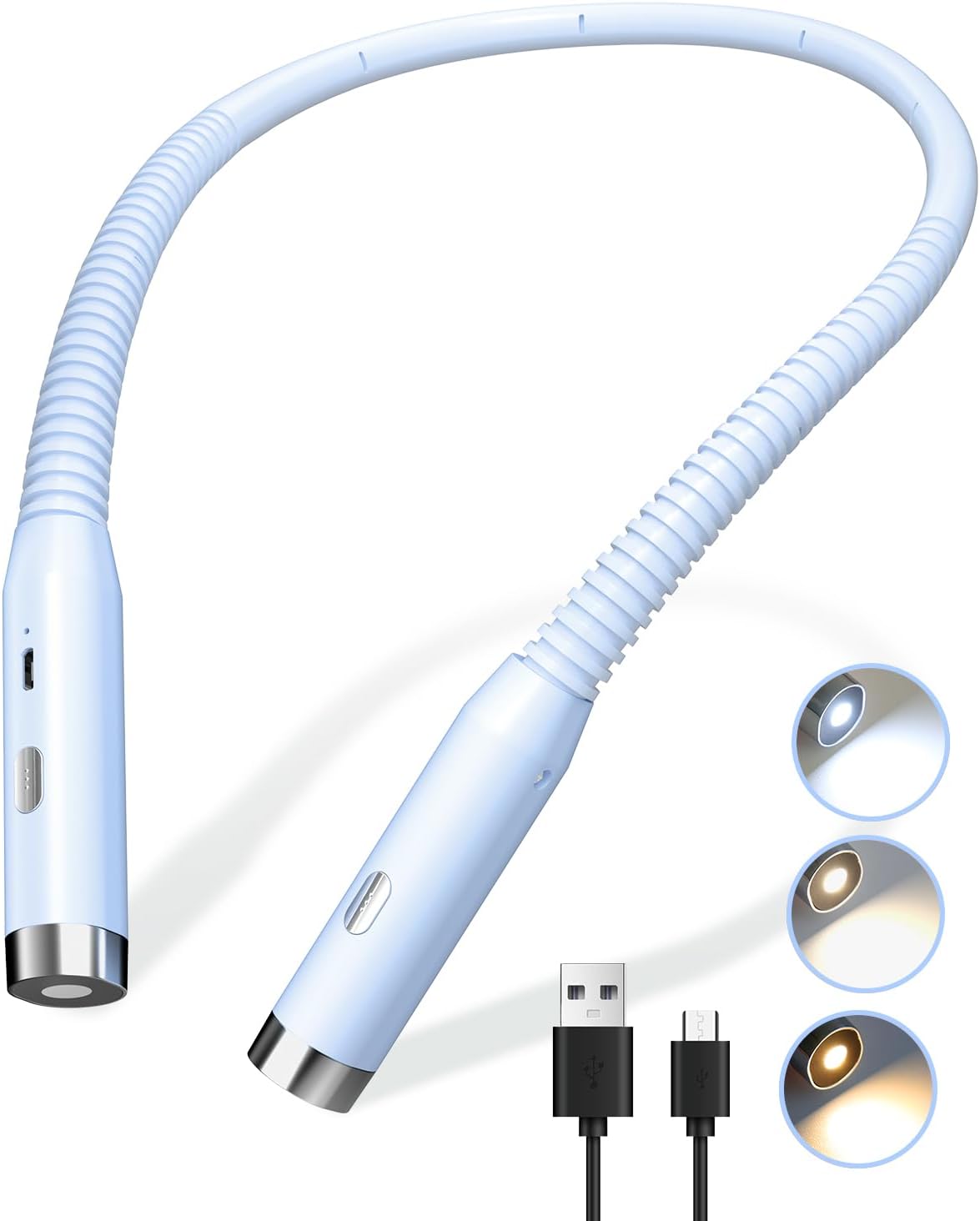 Rechargeable Neck Reading Light For Bed, 3 Colors, 3 Brightness Levels Bendable Arms Long Battery Life Perfect For Reading Knitting Repairing 85333696