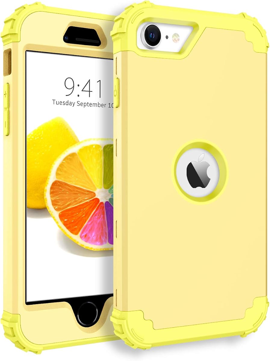 BENTOBEN Funda para iPhone SE 2022 y iPhone SE 2020, resistente, cuerpo completo, resistente, a prueba de golpes, híbrido, plástico duro, goma suave, protección para niñas y mujeres SE3/2, amarillo claro/limón
