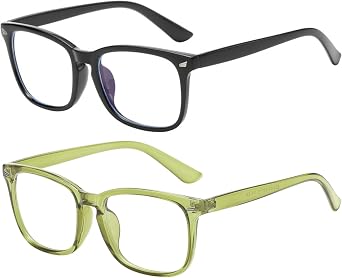 OWL Blue Light Blocking Glasses, 2 Pack Square Adult Computer Use Eyeglasses, Unisex Squared Frame Screen Time Gaming Specs