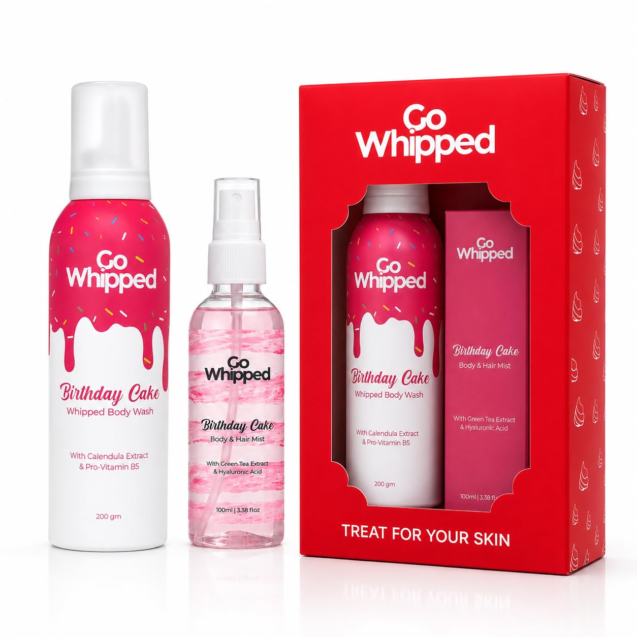 Birthday Cake Body Care Combo | Whipped Body Wash (200g) & Body & Hair Mist (100ml) | Calendula & Hyaluronic Acid | Sweet Strawberry Scent | Pack of 2-image-5