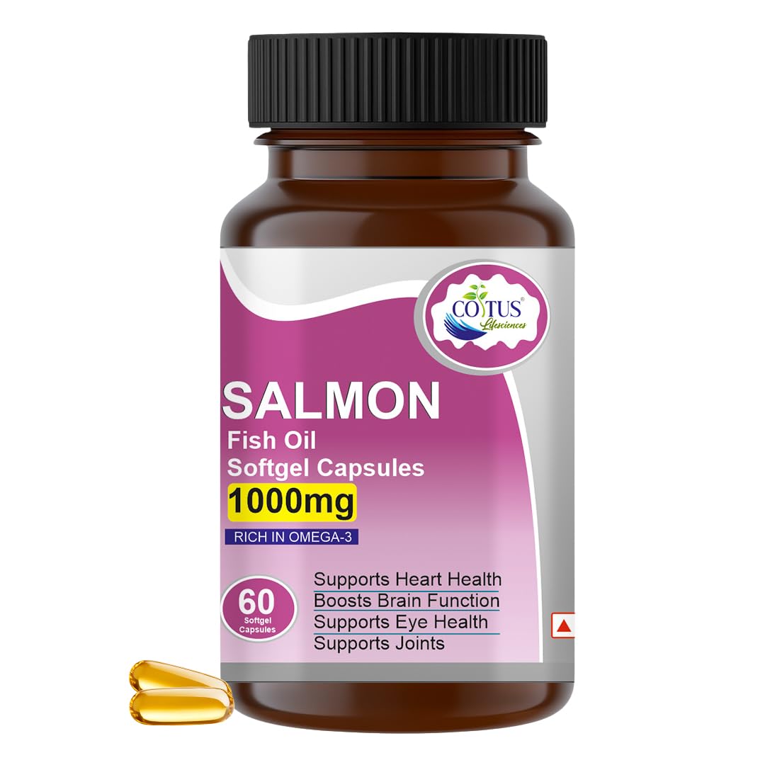 salmon omega 3 fish oil capsules softgel 1000mg with vitamin d & e | omega 3 supplement softgel for men & women | salmon fish oil omega3 supplement for heart, joints, bones & skin - 60 softgels