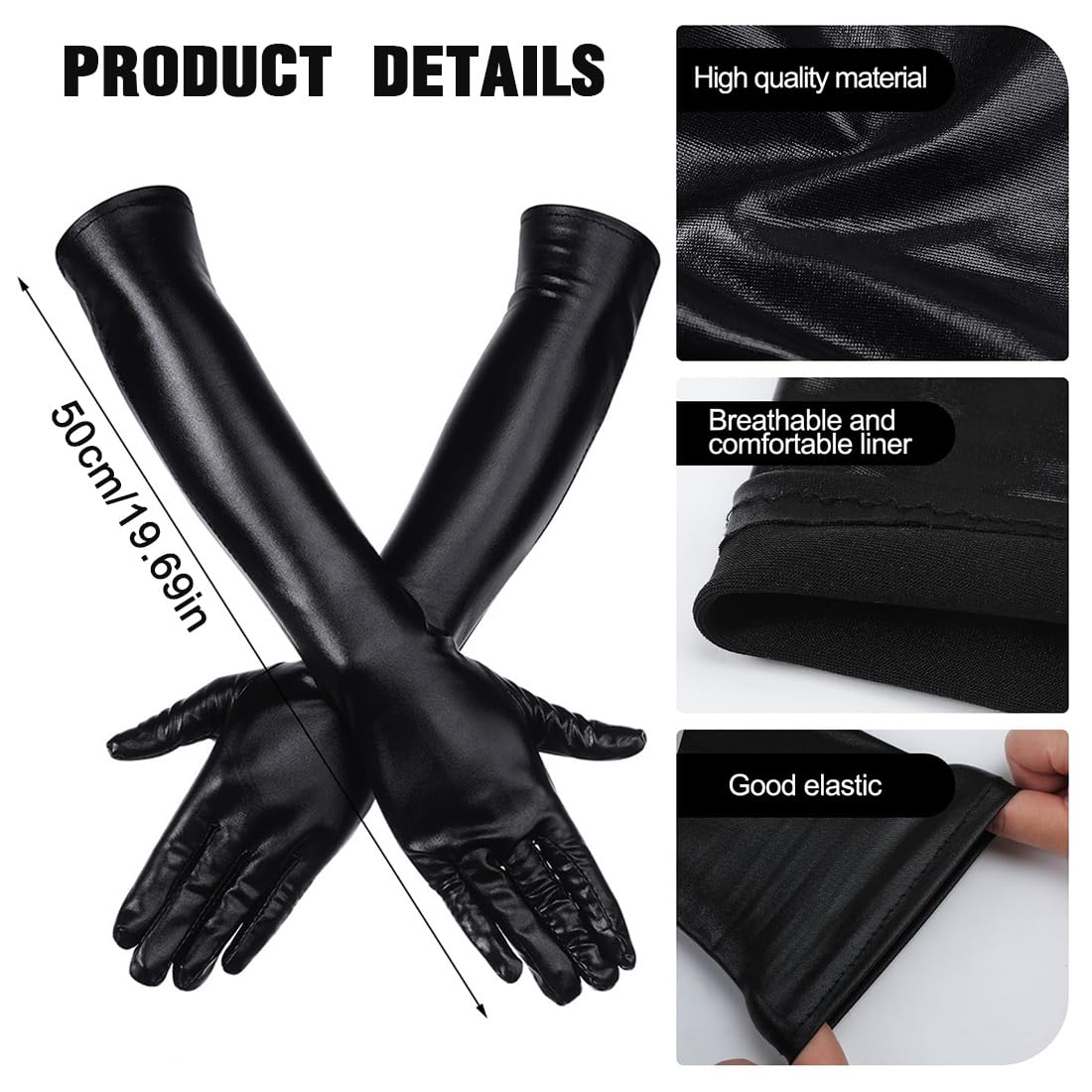 Gants Longs Sexy Similicuir Femme - 54cm - Pour Soirée Et Mariage - Taille Unique élastique