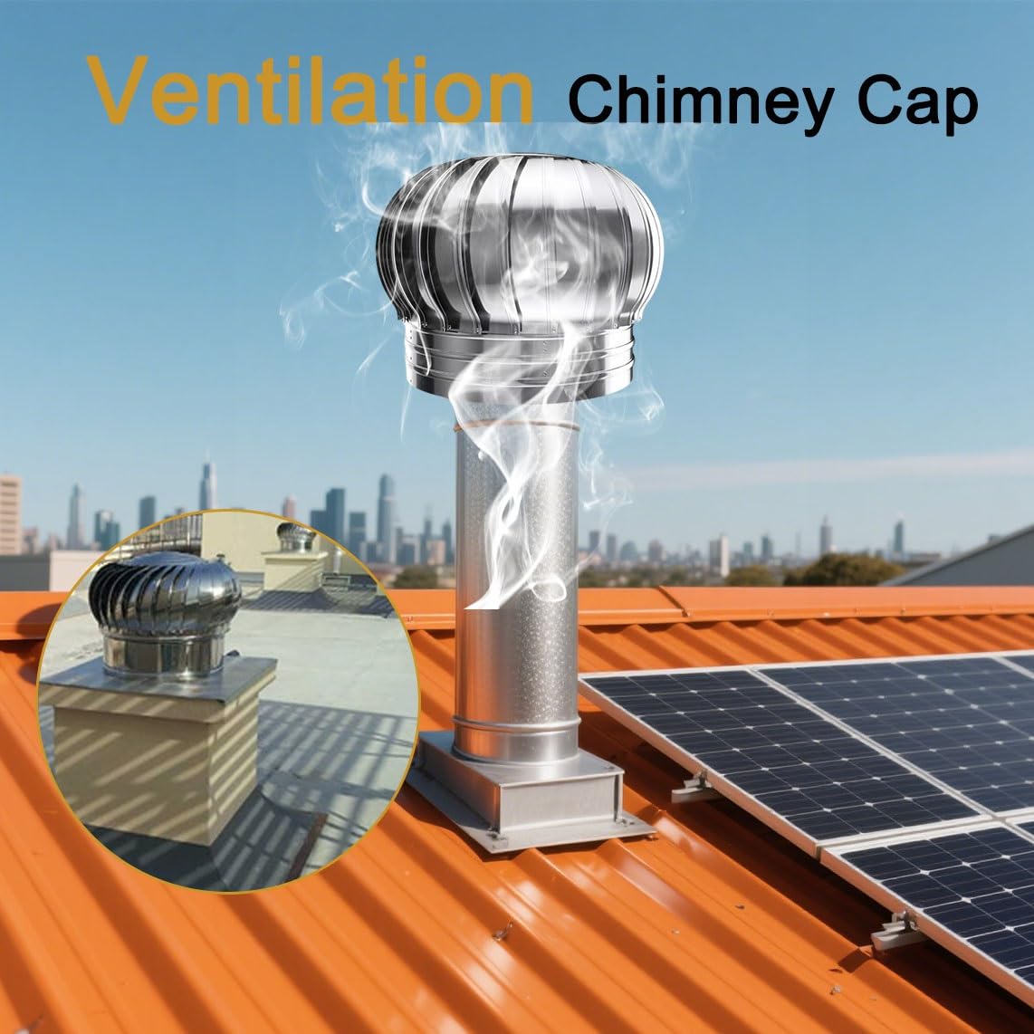 Tapa de chimenea de acero inoxidable para ventilación, cubierta de escape de chimenea, cubierta de humo, tapas de lluvia, protección contra desechos de pájaros, fácil de instalar