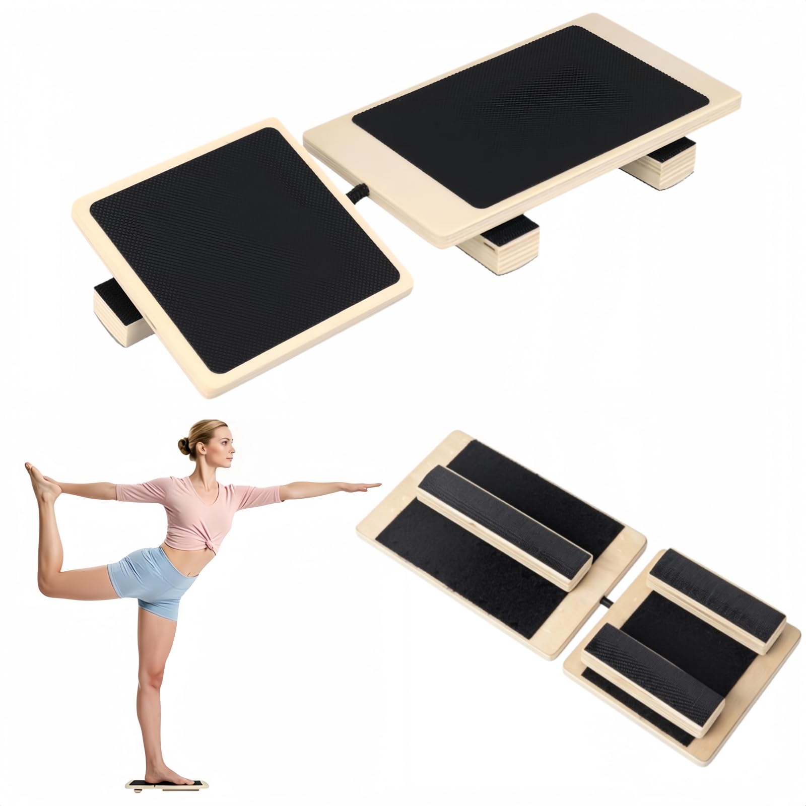 Wooden Ankle Balance Board Set, Single Foot Axis Board Ankle Strengthener Trainer, Non-Slip Foot Exerciser for Sprain Recovery, Stability Training, Plantar Fasciitis and Posture Correction