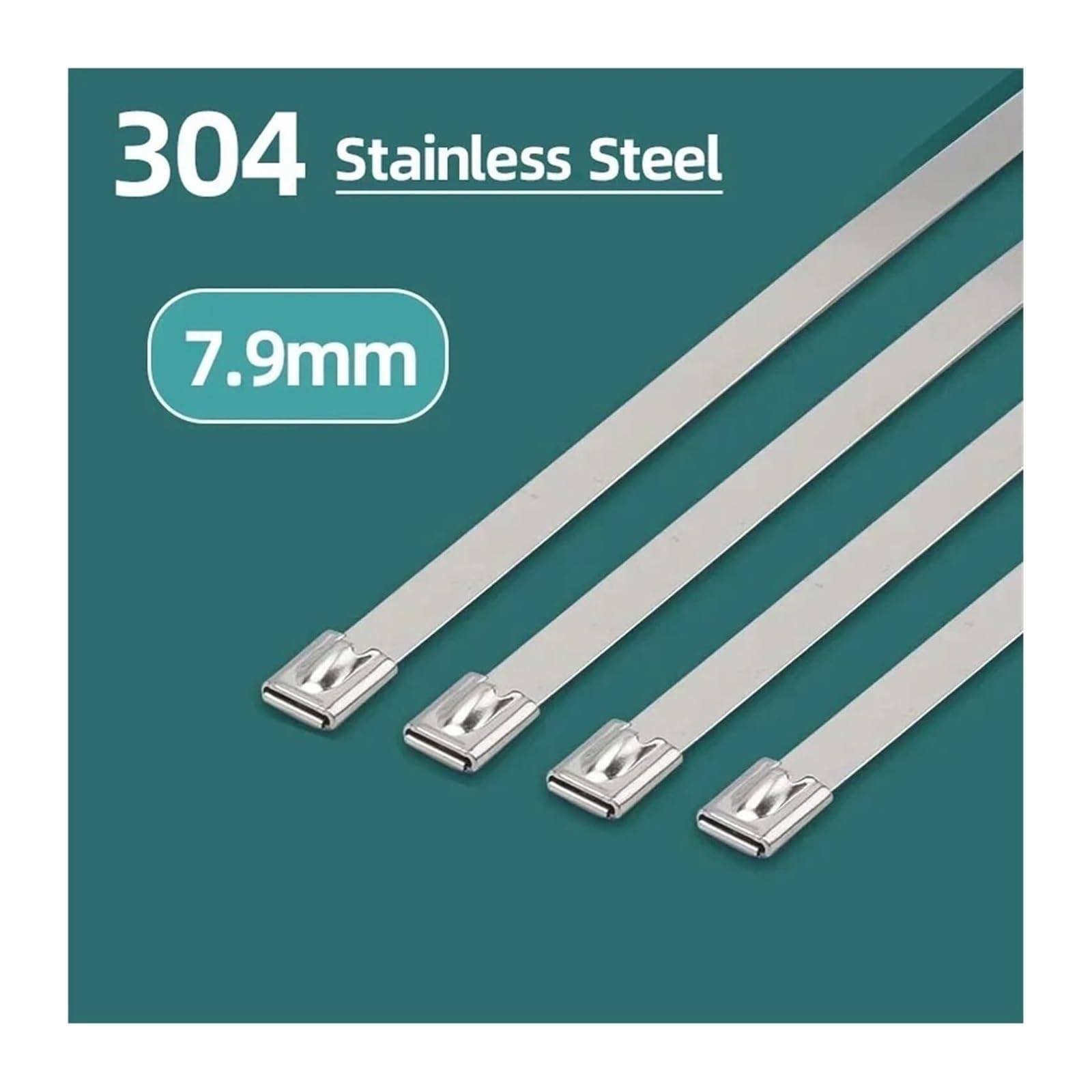 Metalowe opaski zaciskowe, Metalowe opaski kablowe ze stali nierdzewnej 304, opakowanie 100 sztuk 7,9x(100-1000) mm(7.9x300mm)