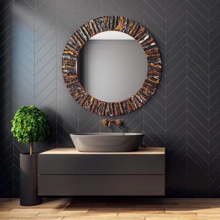 Luvaura Handcrafted Round Wall Mirror with Antique Frame, Decorative Accent Mirror with Textured Black, Copper & Gold Finish Modern Art Mirror for Bathroom, Living Room (18" Inches Round)-image-34