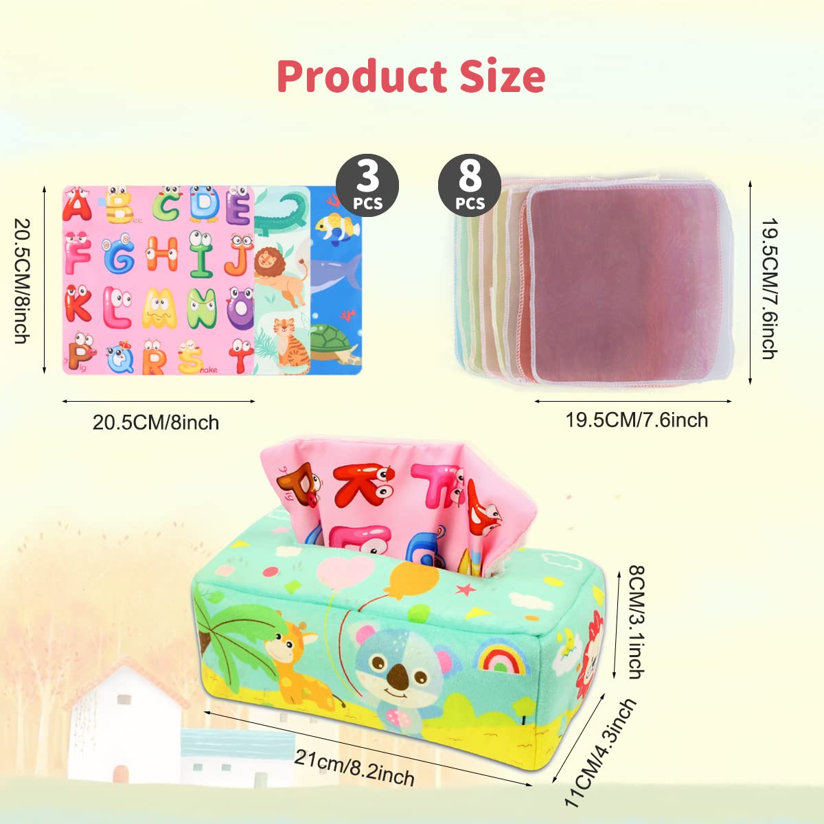 Scatola Fazzoletti Giocattolo Montessori - Per Bambini 6-12 Mesi, Con Fazzoletti Stropicciati E Sciarpe Di Seta