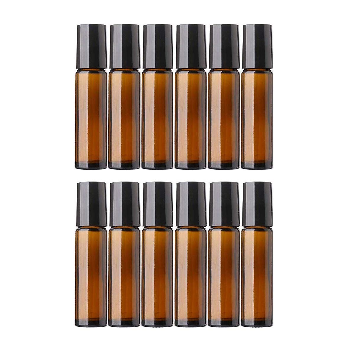 PHARCOS Classic Amber Glass Roll On Bottles with Black Cap for Essential Oils, Perfumes, Lip Balms, Aromatherapy | Refillable Reusable & Eco- Freindly Leakproof Bottle - 10 ML (Pack of 12)