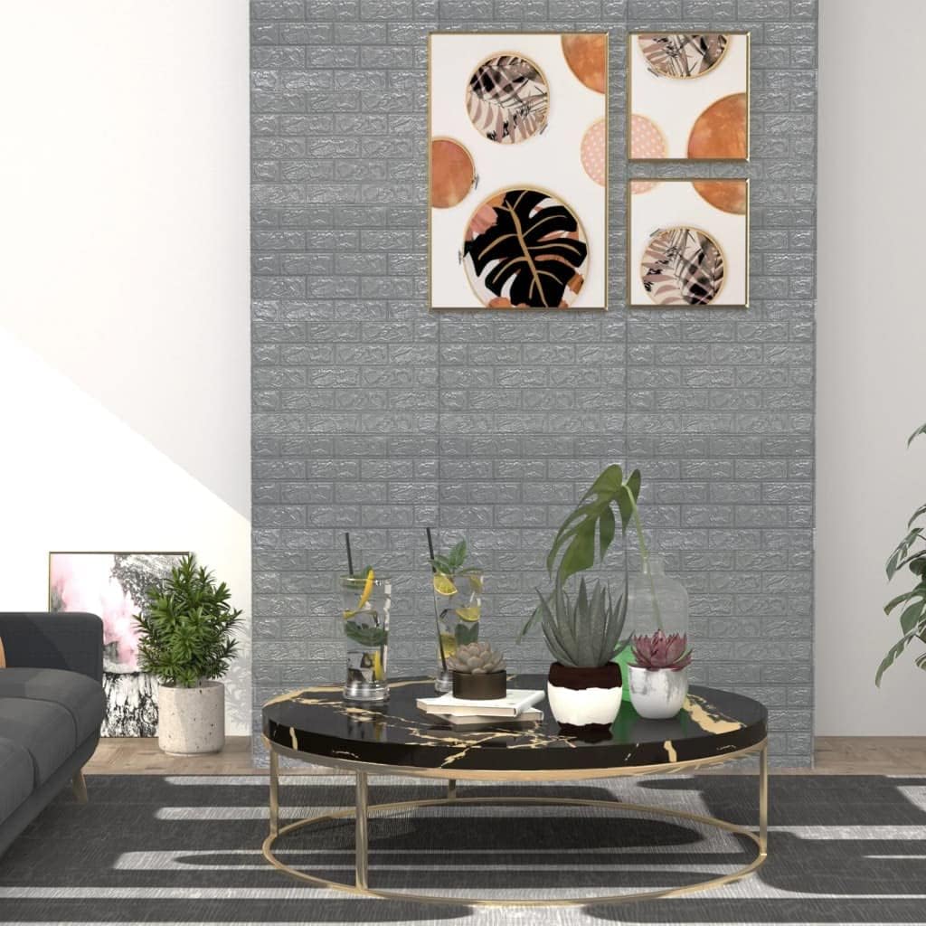 vidaXL 3D Wallpaper Panels - Anthracite Brick Design PE Foam Self-Adhesive Wall Stickers, 27.6"x30.3" for Stylish Home Decor